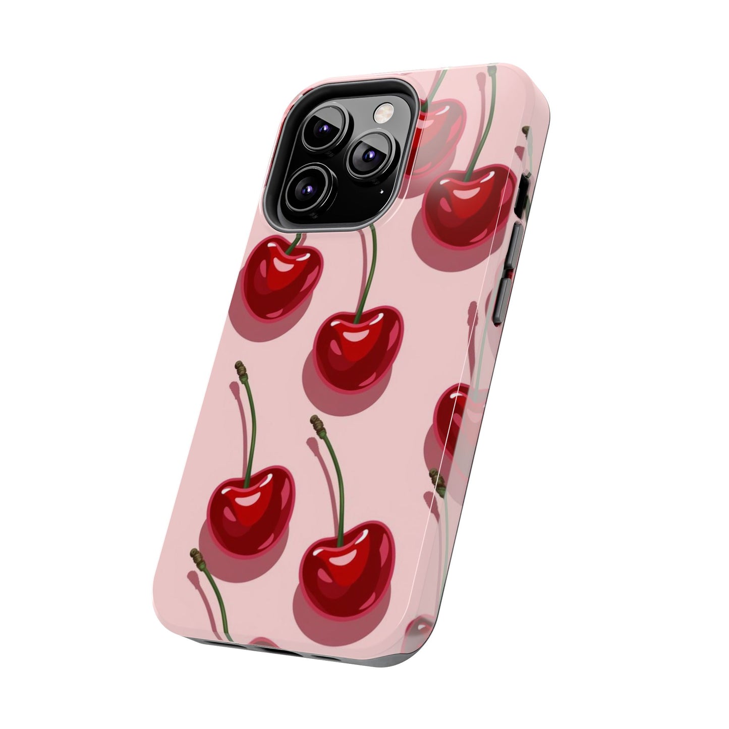 Cherry Pattern Tough Phone Case — Retro Pink Cherry Print Protective Phone Case