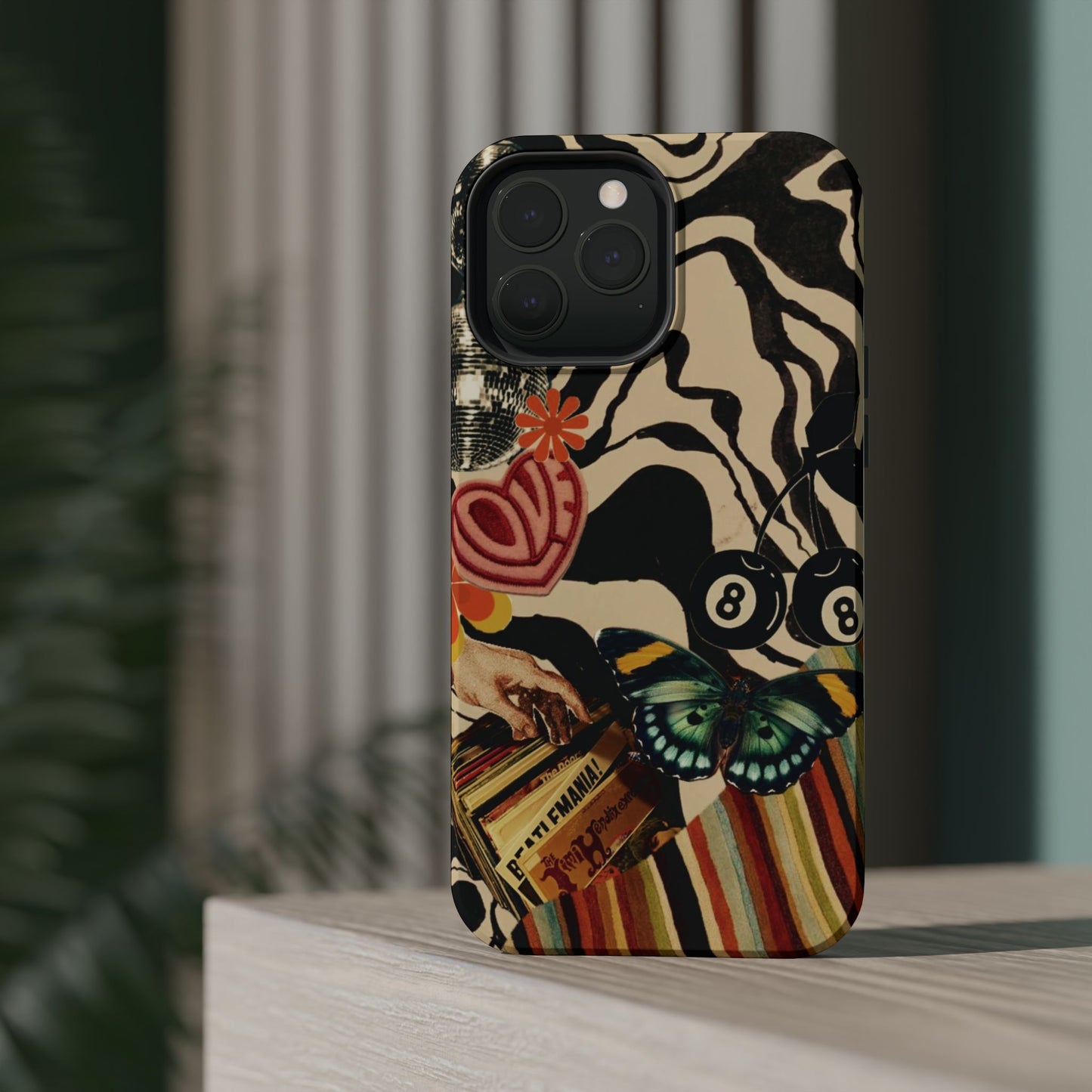 Phone Case — Retro Collage Magnetic Impact-Resistant Case with Butterfly & Zebra Print