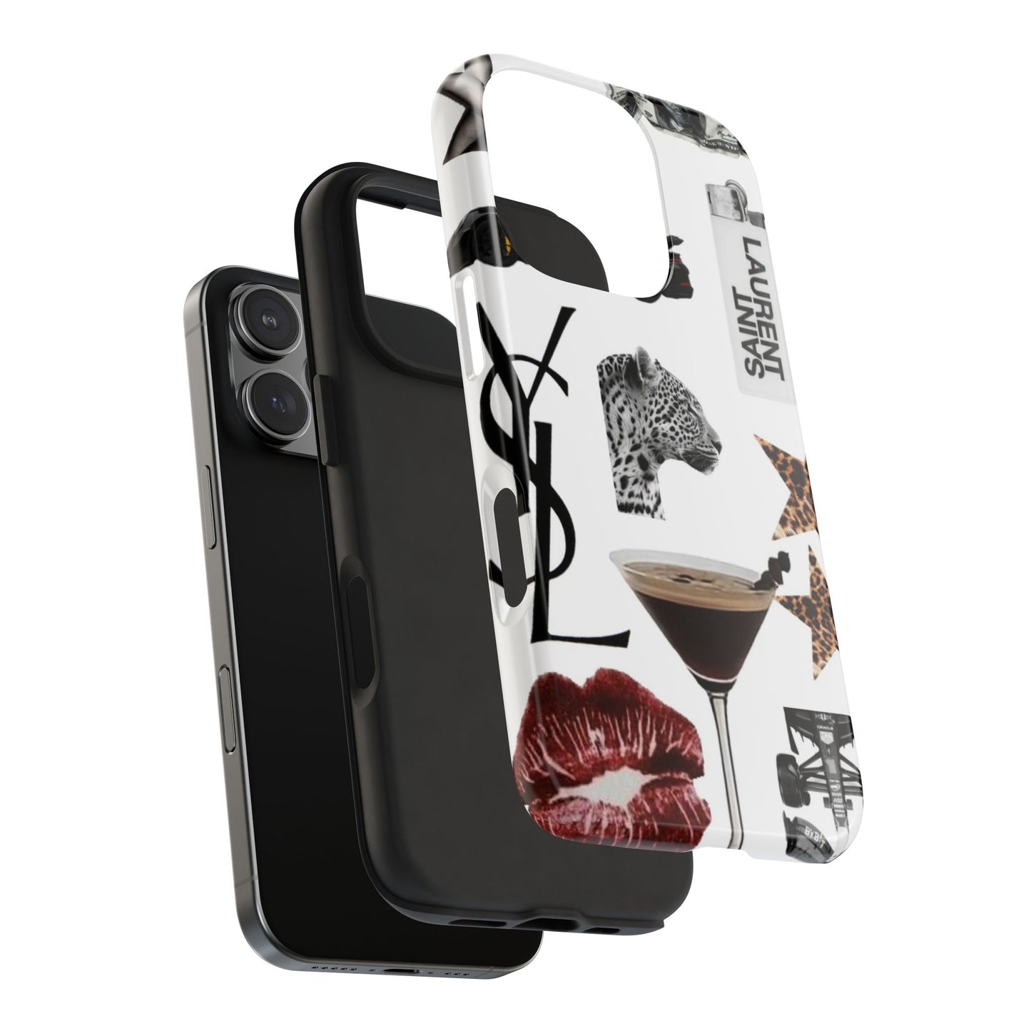 Tough Phone Case — Luxe Fashion Collage with Leopard, Martini & Kiss Print