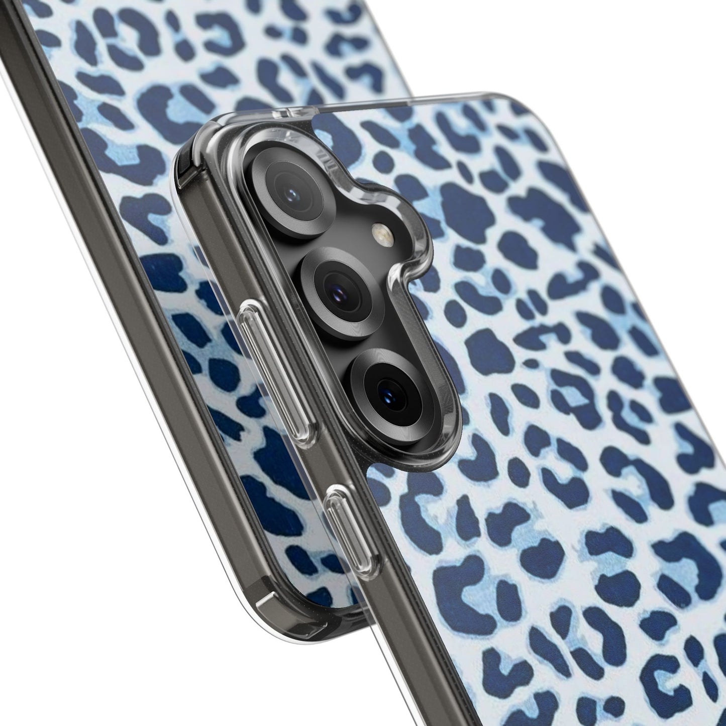 Clear Impact-Resistant Phone Case — Blue Watercolor Leopard Print