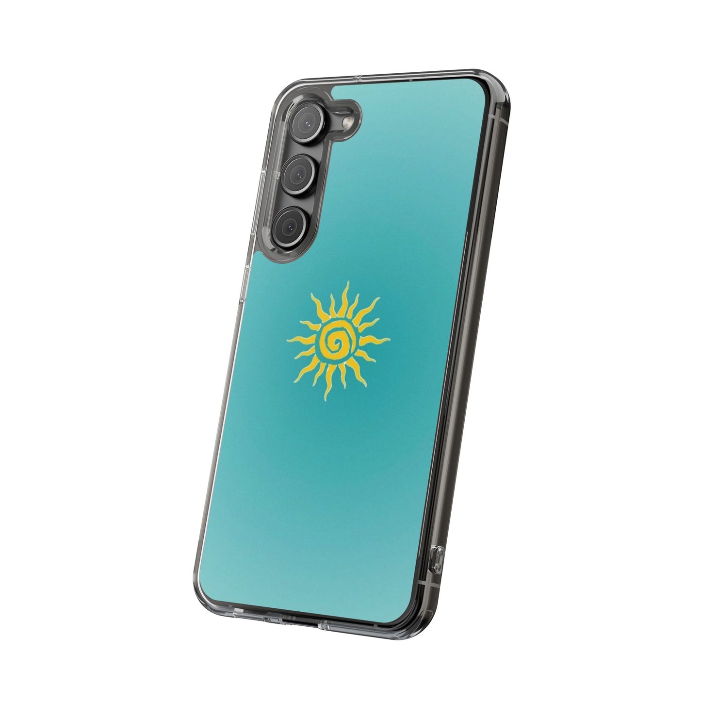 Clear Impact-Resistant Phone Case — Yellow Sun on Teal Gradient