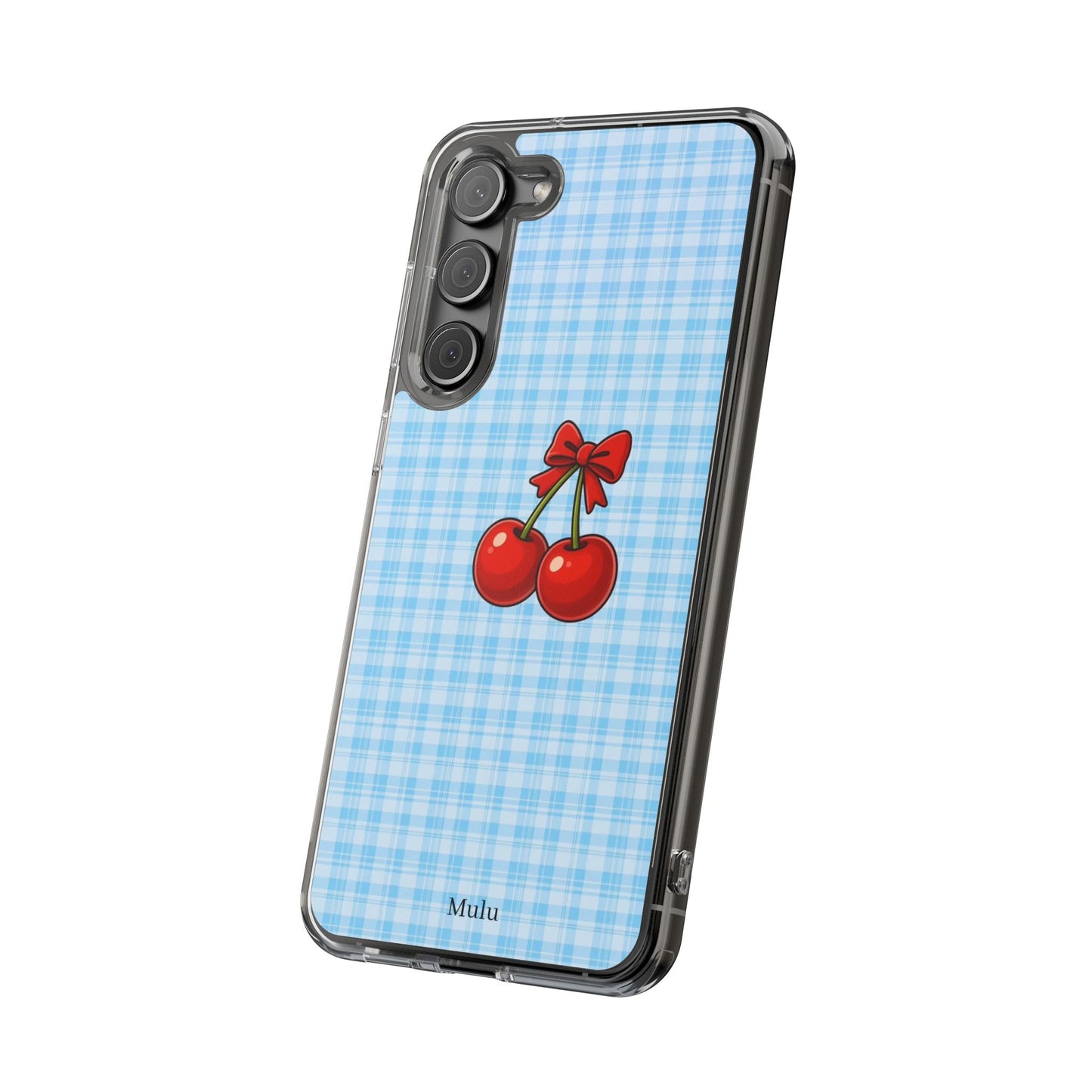 Clear Cherry Gingham Phone Case — Impact-Resistant Clear Case with Red Cherry Design
