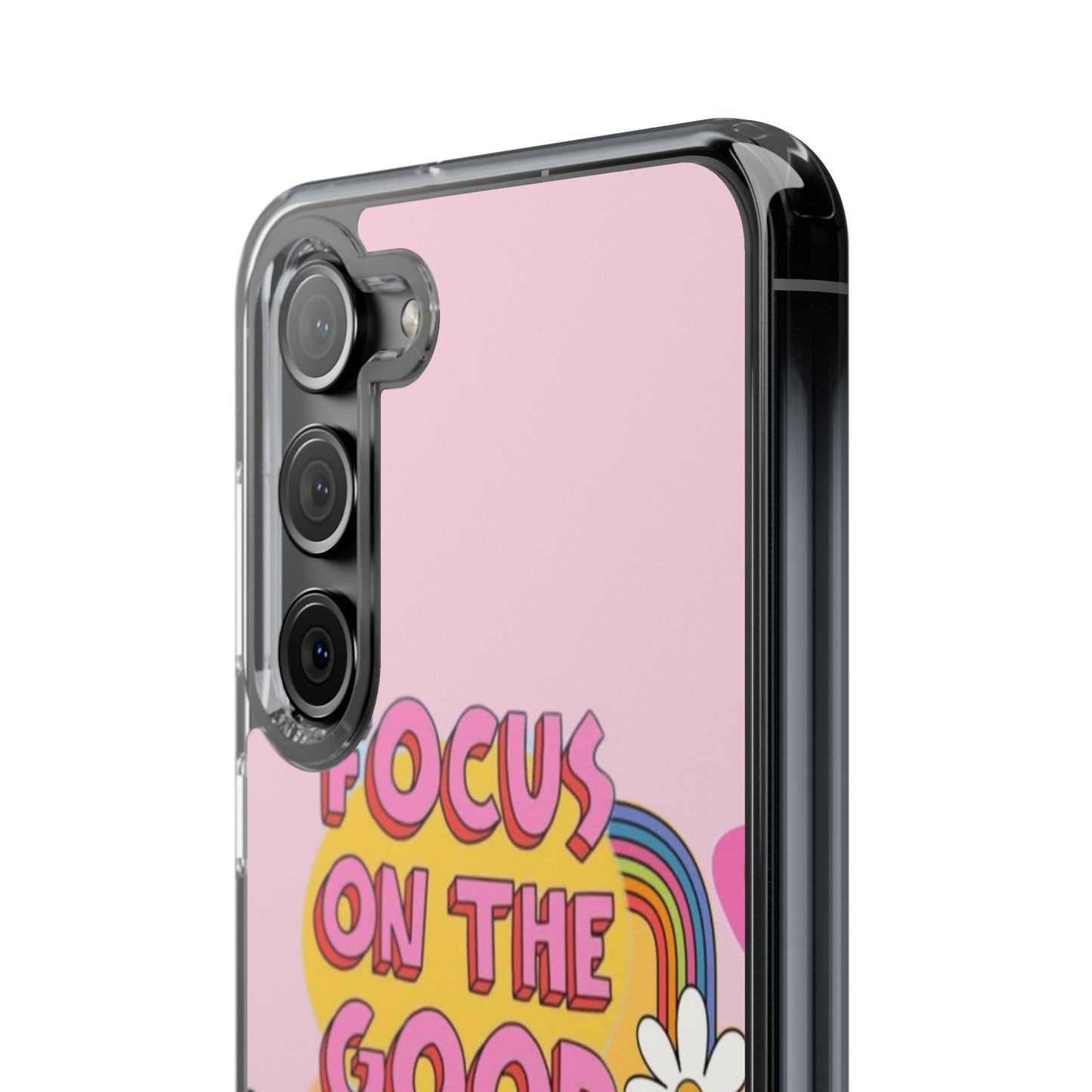 Clear Impact-Resistant Case — "Focus On The Good" Retro Floral Phone Cover