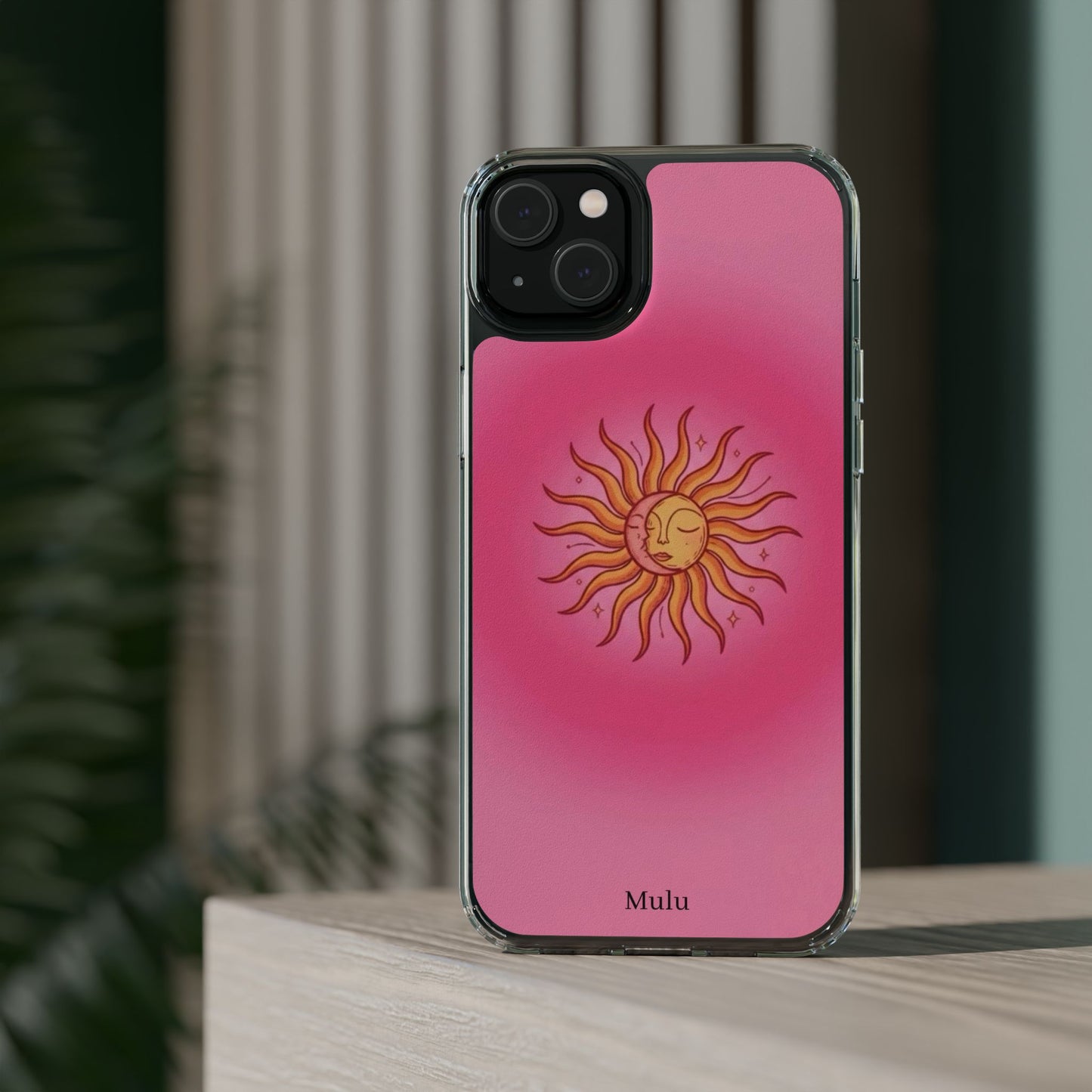 Pink Sun Phone Case — Radiant Sunburst Impact-Resistant Clear Case