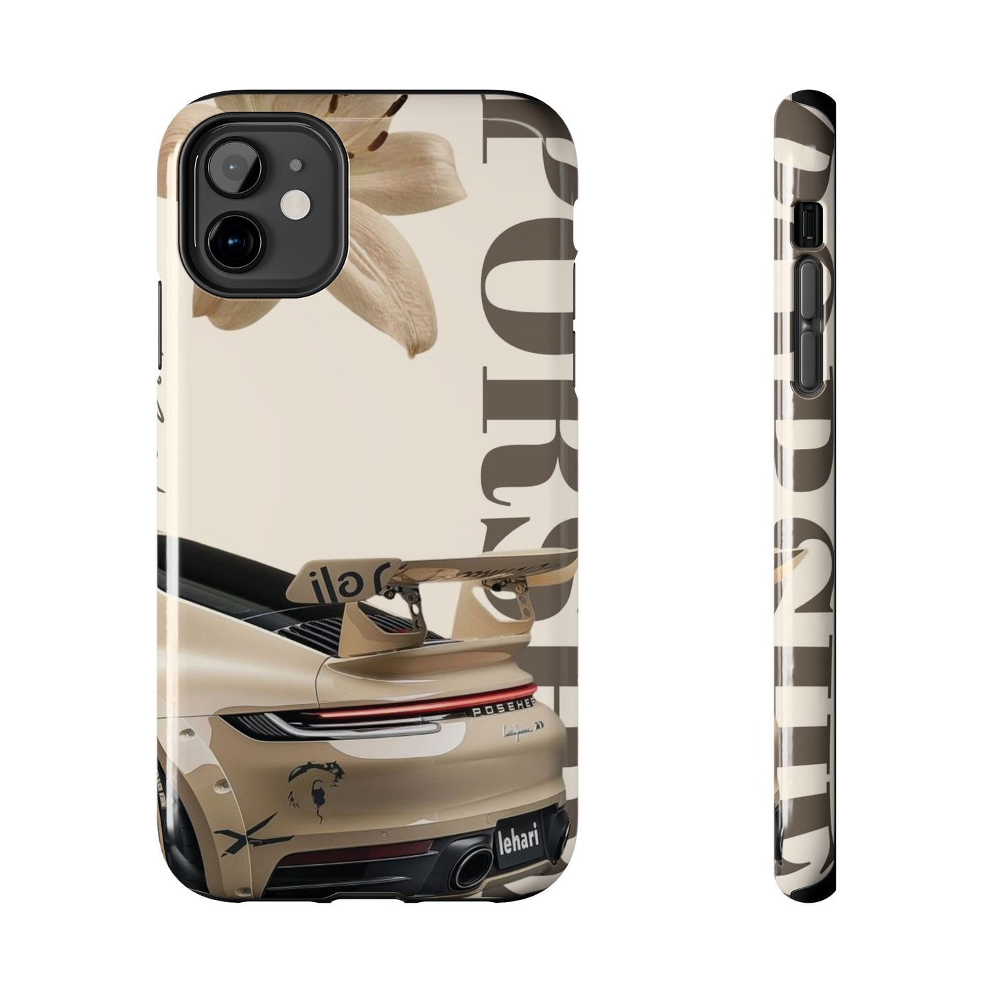 Tough Phone Case — Beige Sports Car Design with 'Tourist' Typography