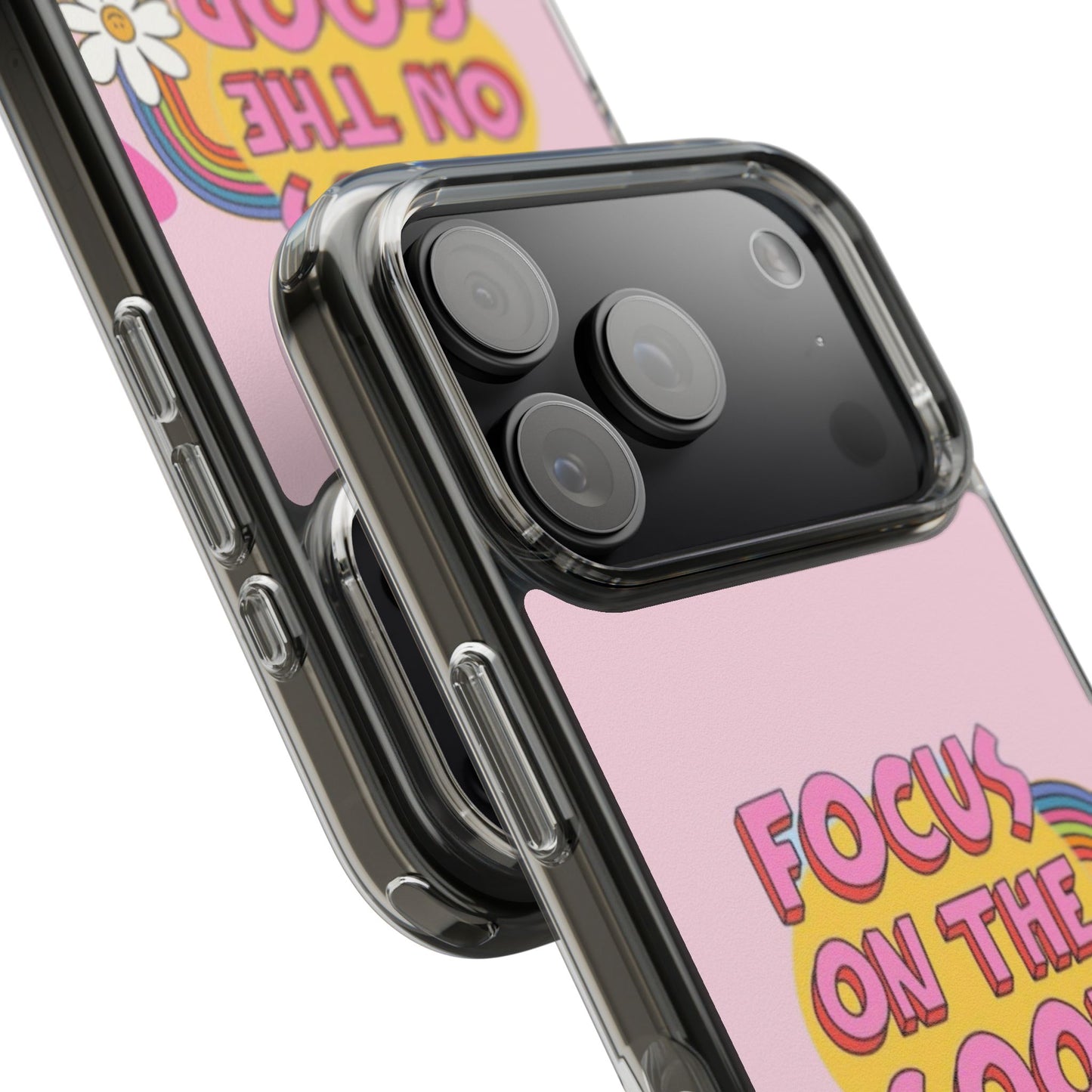 Clear Impact-Resistant Case — "Focus On The Good" Retro Floral Phone Cover