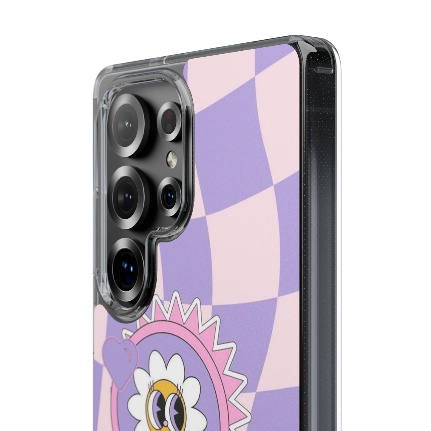 Clear Impact-Resistant Case — Cute Purple Checkerboard Dino with 'Mulu'