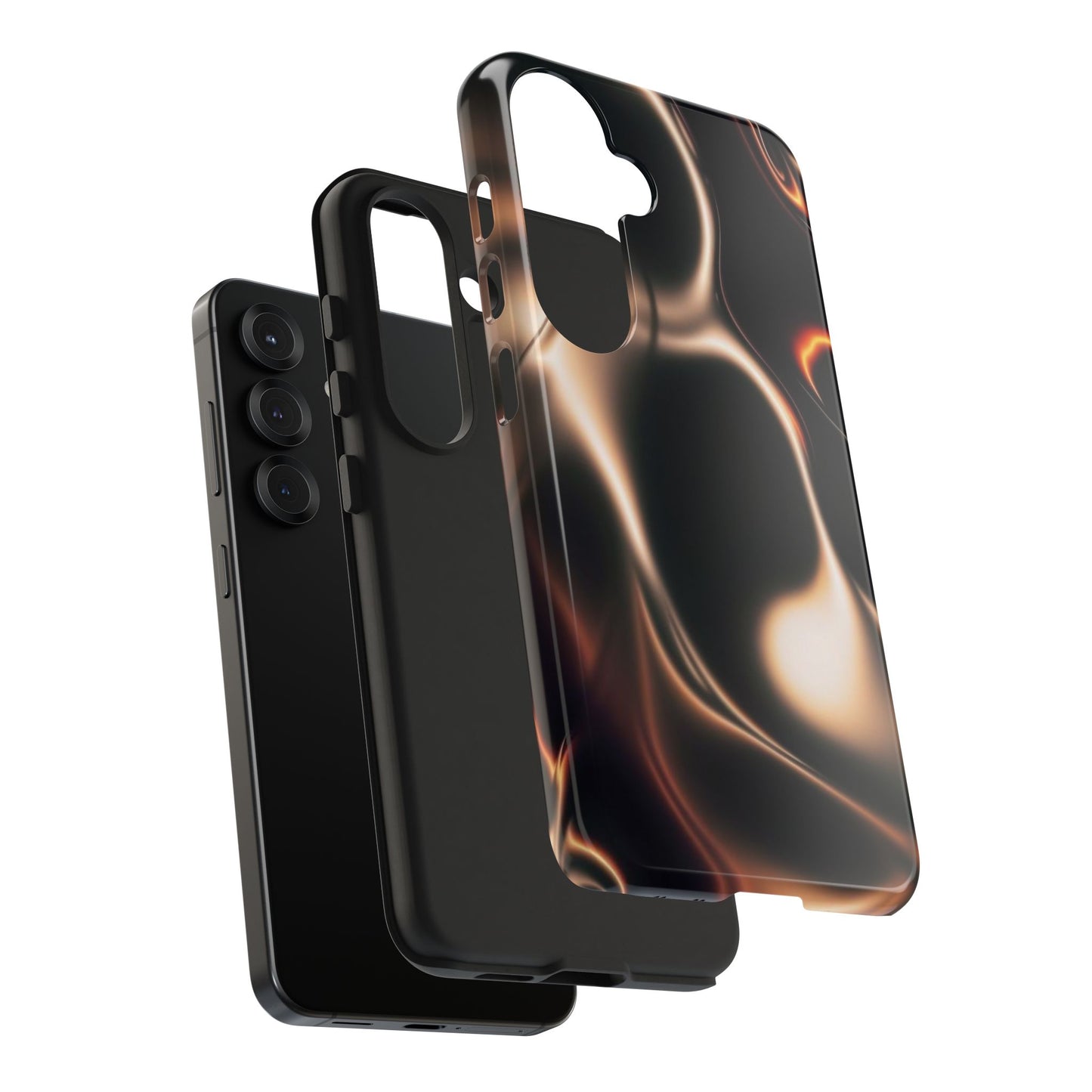 Abstract Liquid Glow Tough Phone Case — Black & Bronze Swirl Protective Cover