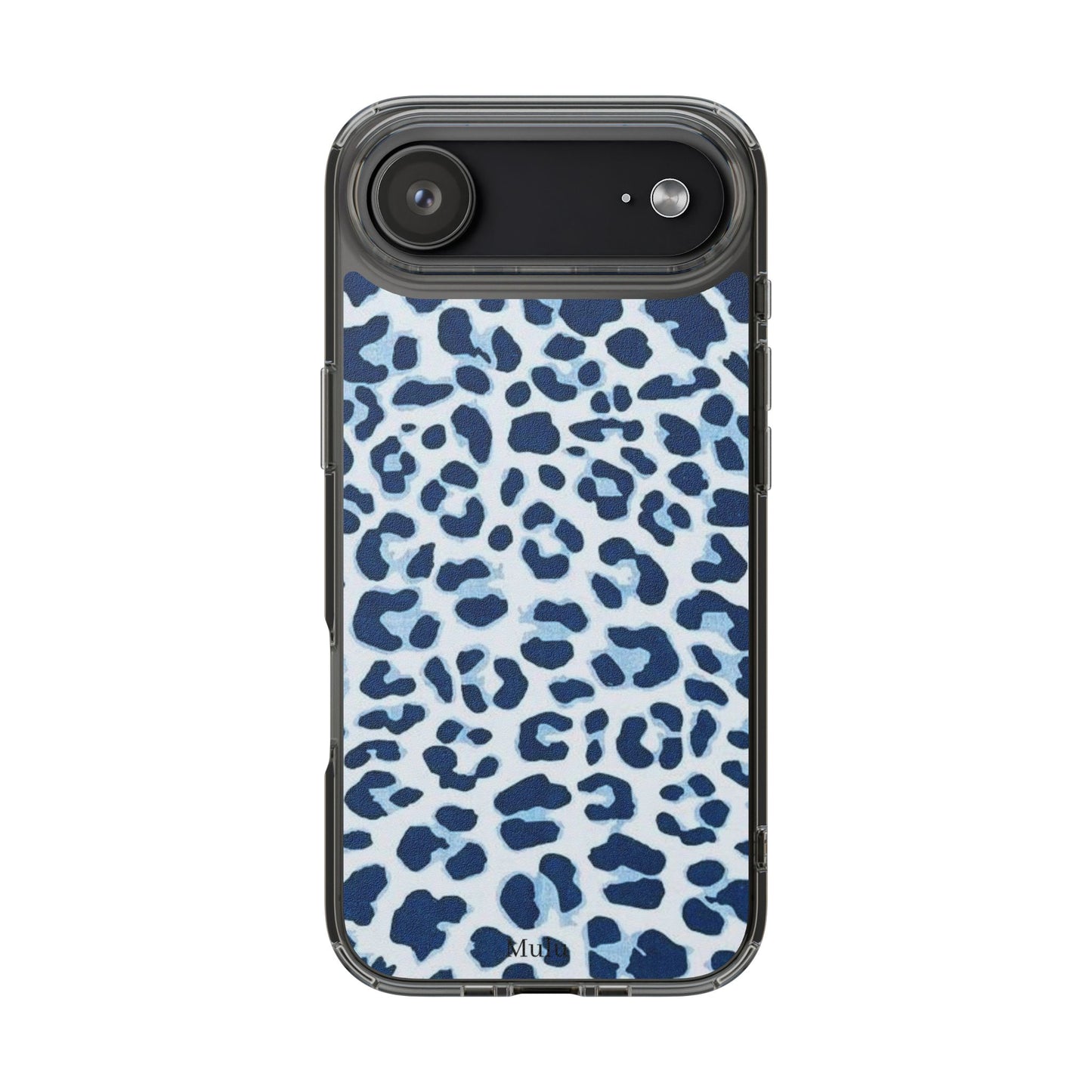 Clear Impact-Resistant Phone Case — Blue Watercolor Leopard Print