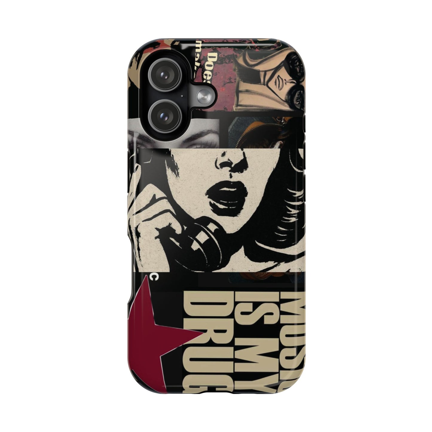 Magnetic Impact Phone Case — Retro Pop Art "Music Is My Drug" Design