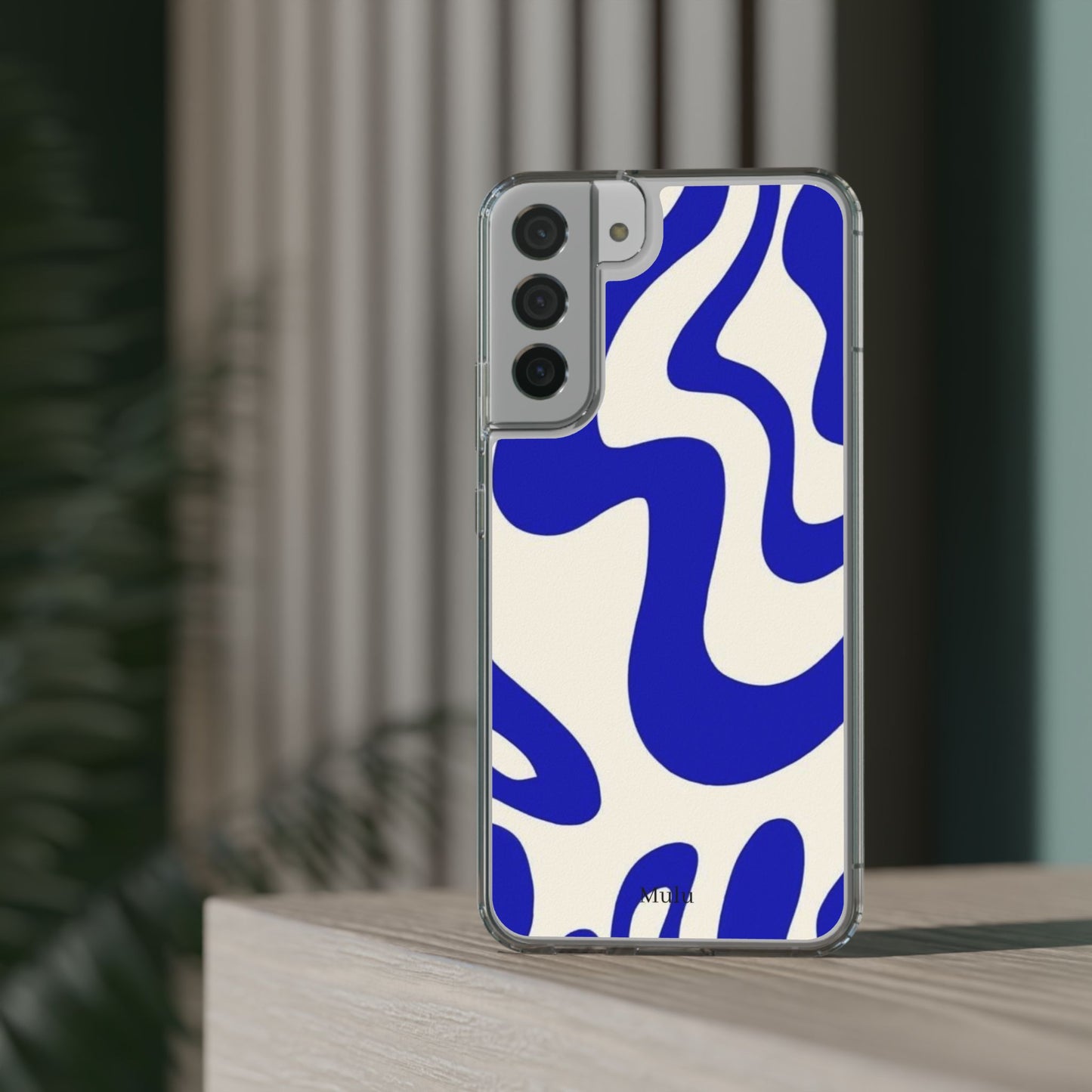 Clear Impact-Resistant Case — Blue Abstract Wavy Pattern