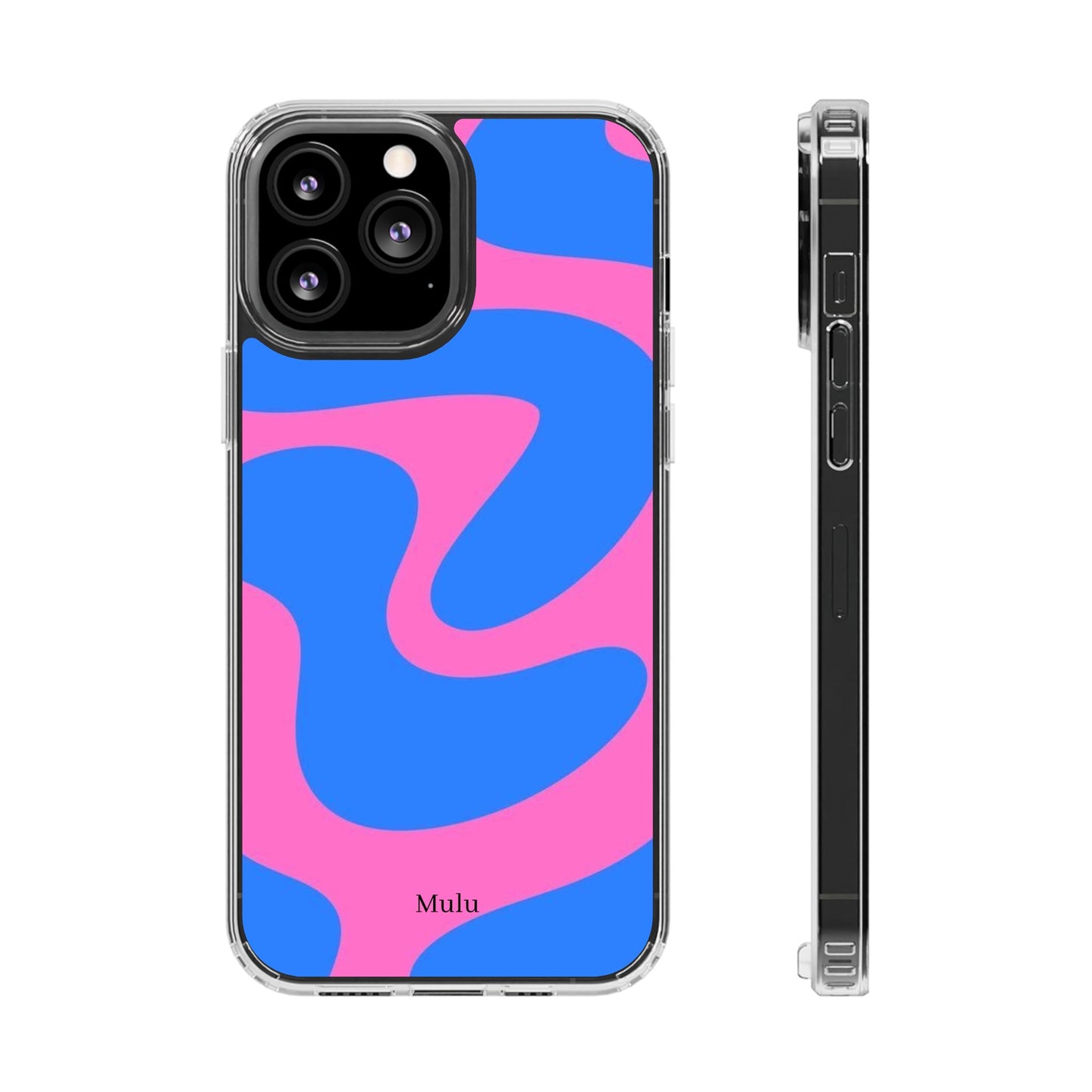 Clear Impact-Resistant Phone Case — Retro Blue & Pink Abstract Swirl