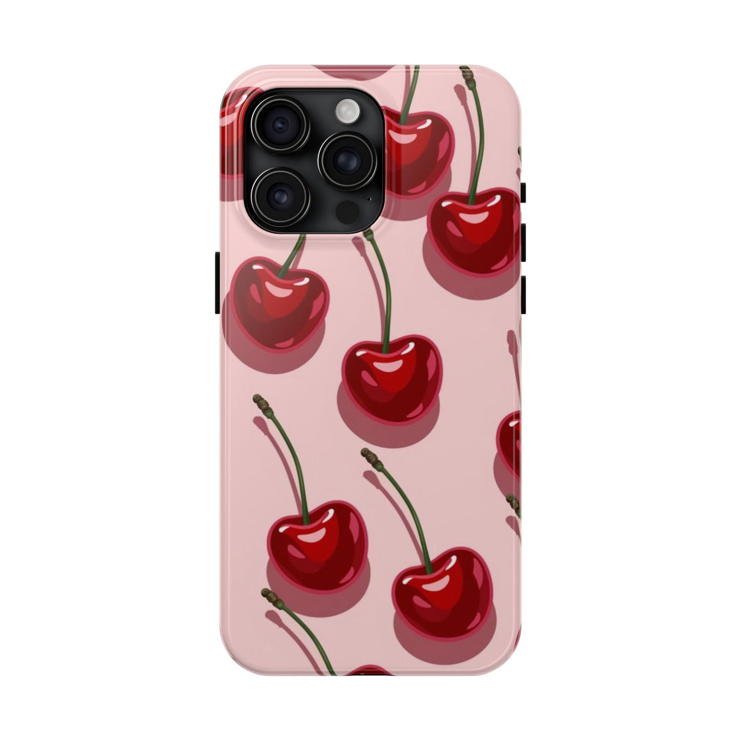 Cherry Pattern Tough Phone Case — Retro Pink Cherry Print Protective Phone Case