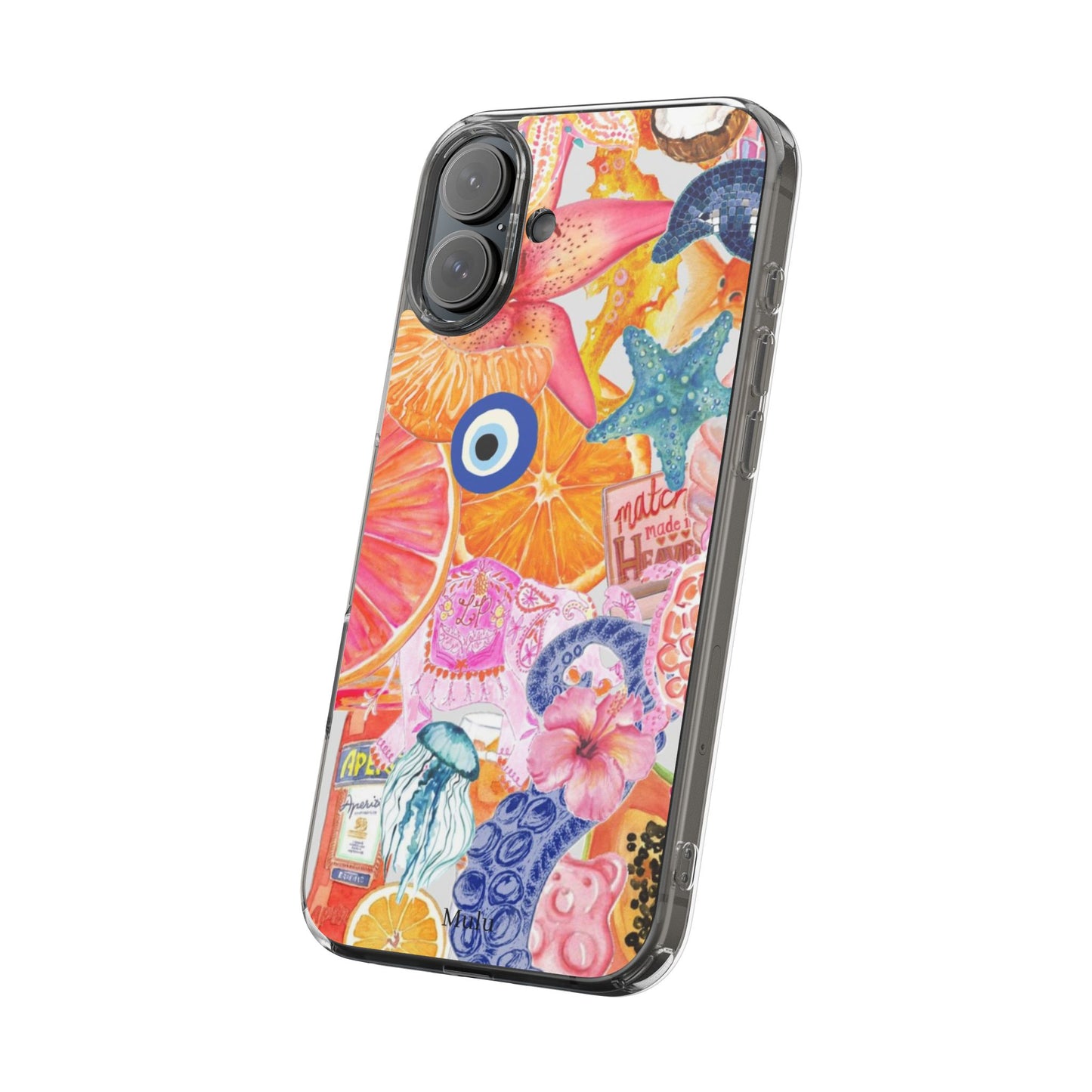 Clear Impact-Resistant Phone Case — Colorful Tropical Collage Design