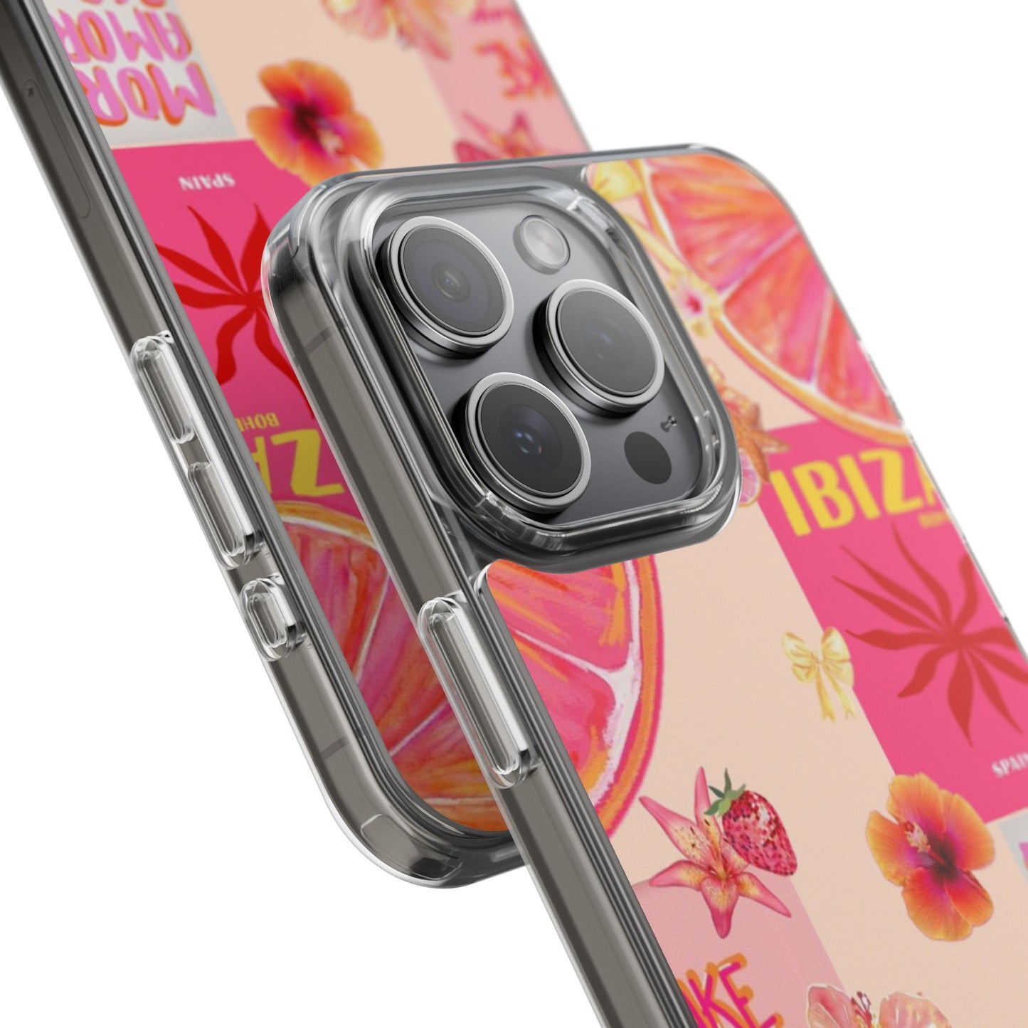 Clear Impact Phone Case — Pink Ibiza Citrus Floral Design