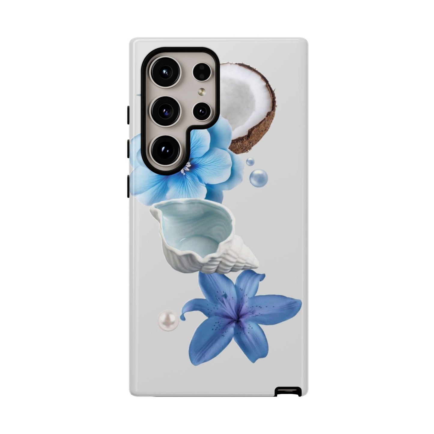 Tropical Blue Floral Phone Case — Coconut, Shell & Starfish Design
