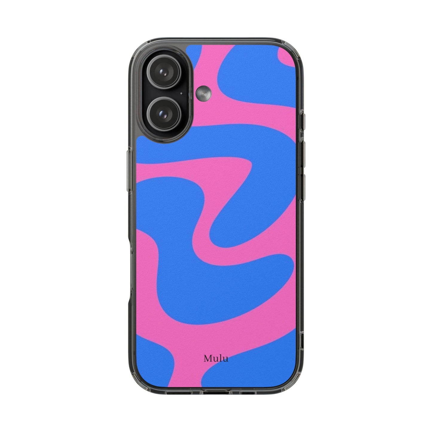 Clear Impact-Resistant Phone Case — Retro Blue & Pink Abstract Swirl