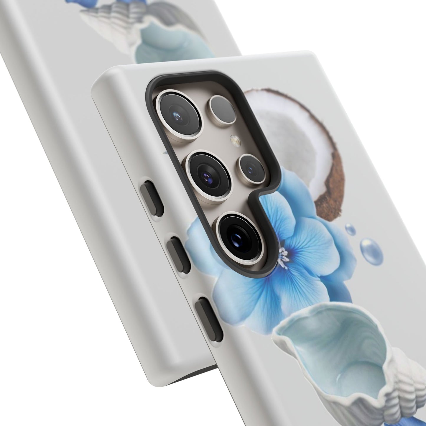 Tropical Blue Floral Phone Case — Coconut, Shell & Starfish Design