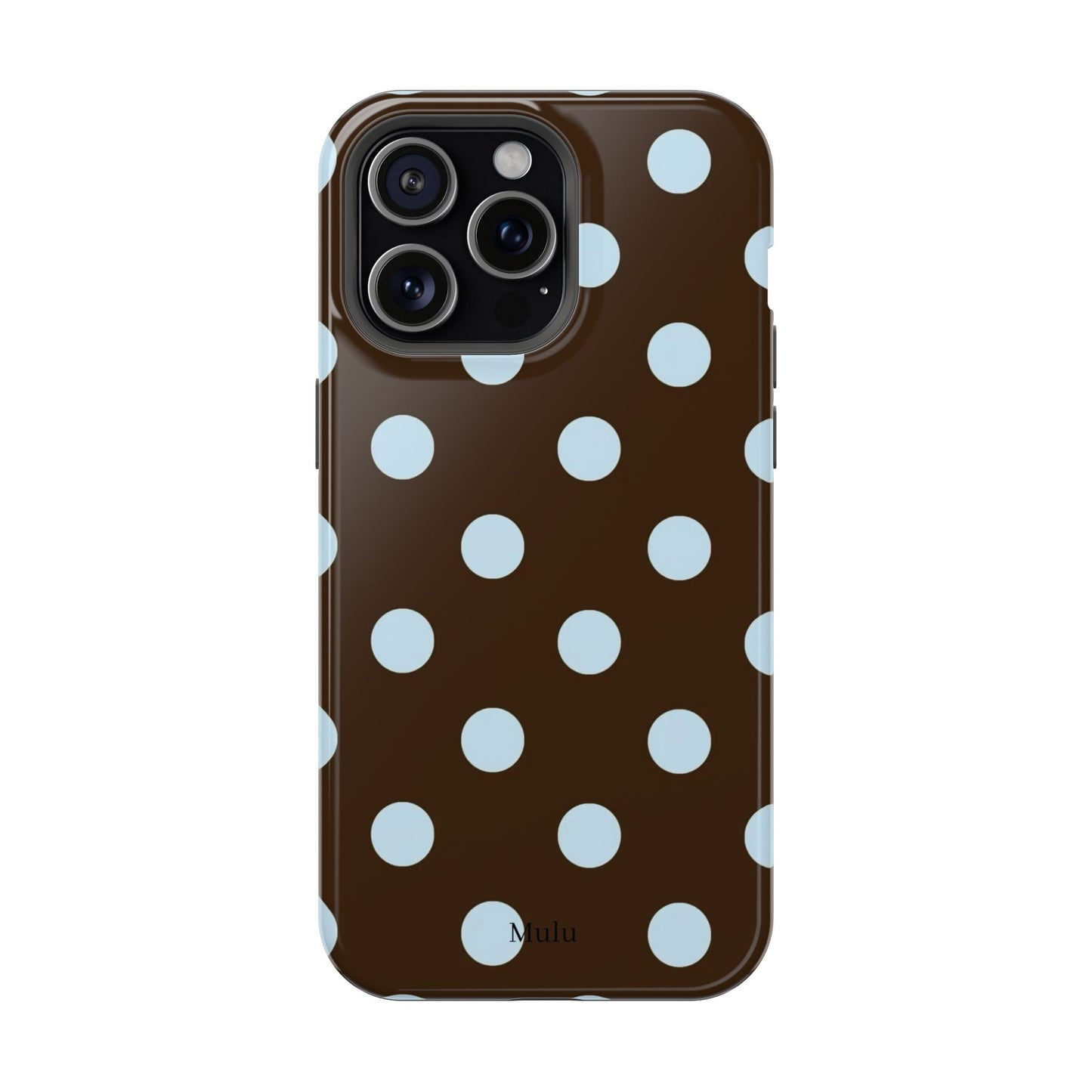 Polka Dot Magnetic Phone Case — Brown with Light Blue Dots, Impact-Resistant