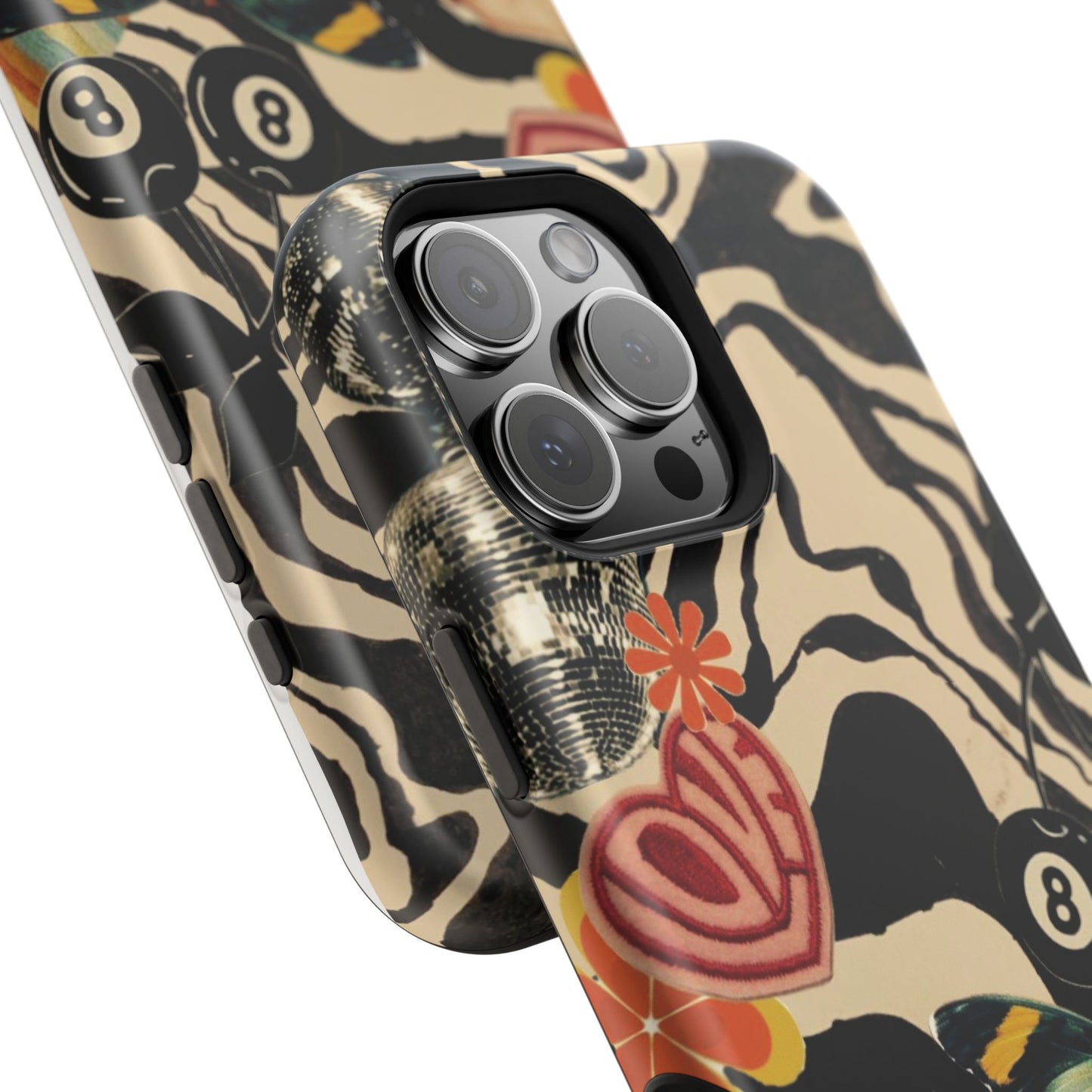 Phone Case — Retro Collage Magnetic Impact-Resistant Case with Butterfly & Zebra Print