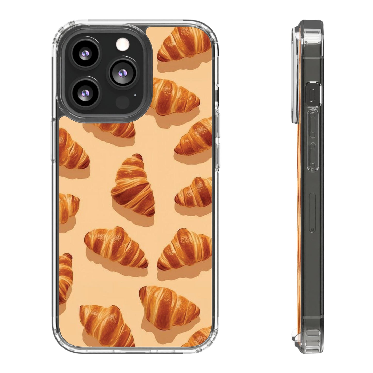 Croissant Pattern Clear Phone Case — Bakery-themed Transparent iPhone Cover
