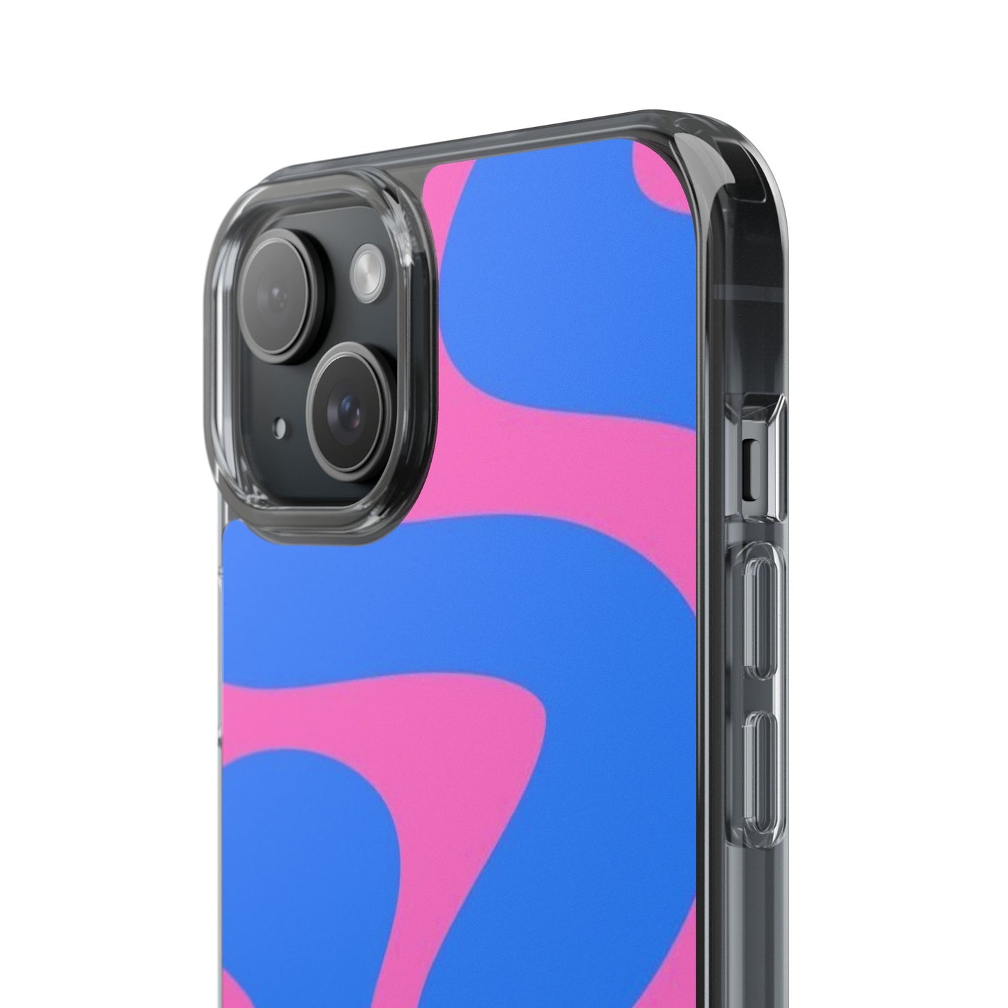 Clear Impact-Resistant Phone Case — Retro Blue & Pink Abstract Swirl