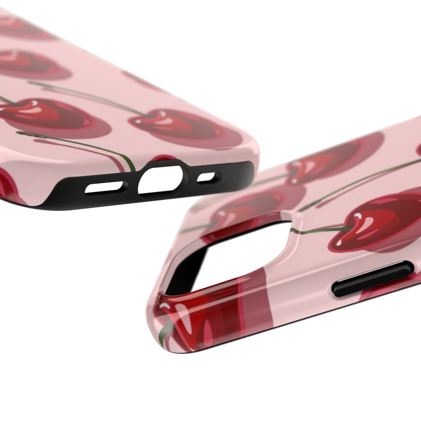 Cherry Pattern Tough Phone Case — Retro Pink Cherry Print Protective Phone Case