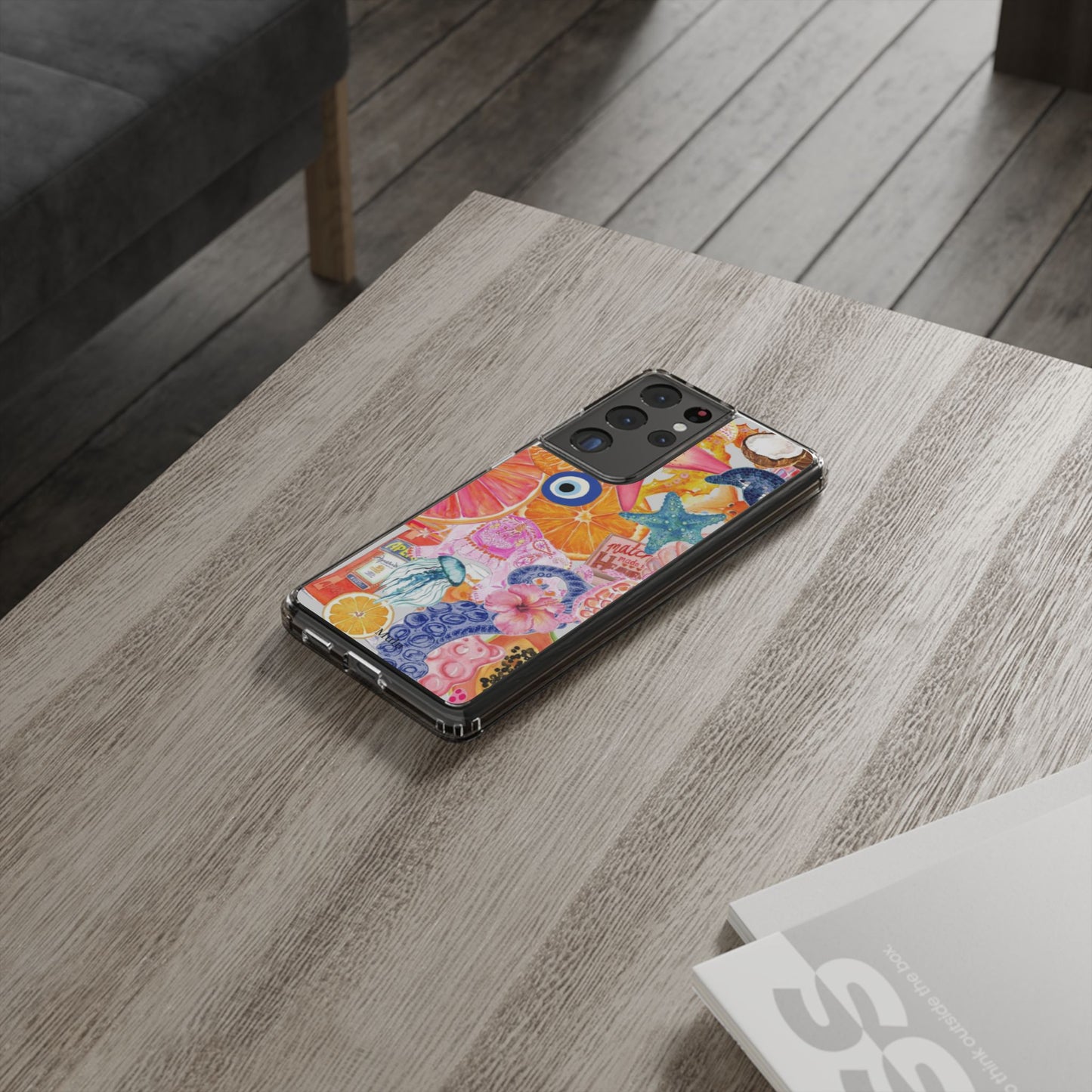 Clear Impact-Resistant Phone Case — Colorful Tropical Collage Design