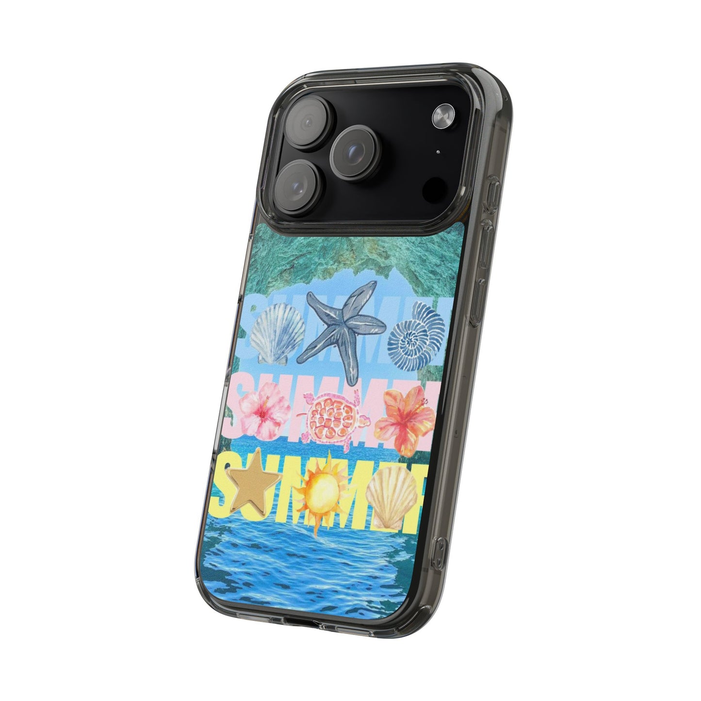 Clear Summer Beach Phone Case — Impact‑Resistant Tropical Design