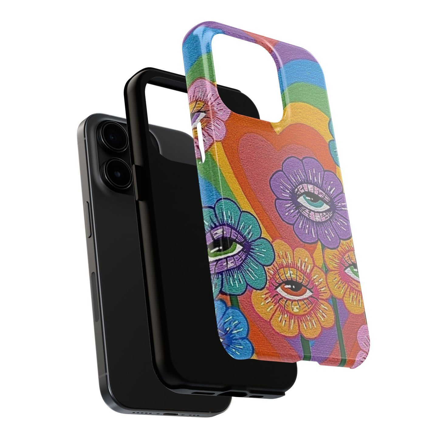 Psychedelic Eye Flower Tough Phone Case — Retro Rainbow Protective iPhone Cover