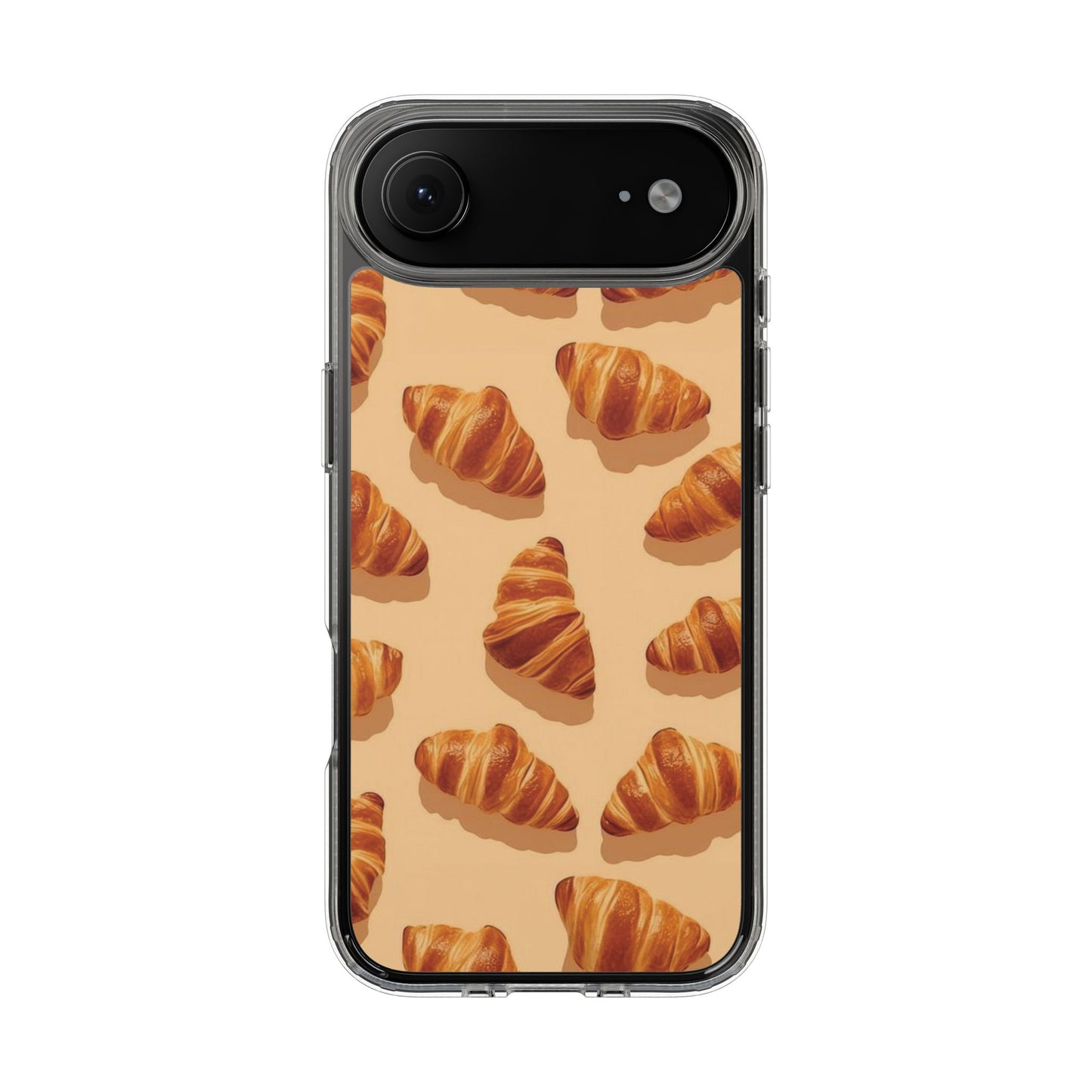 Croissant Pattern Clear Phone Case — Bakery-themed Transparent iPhone Cover