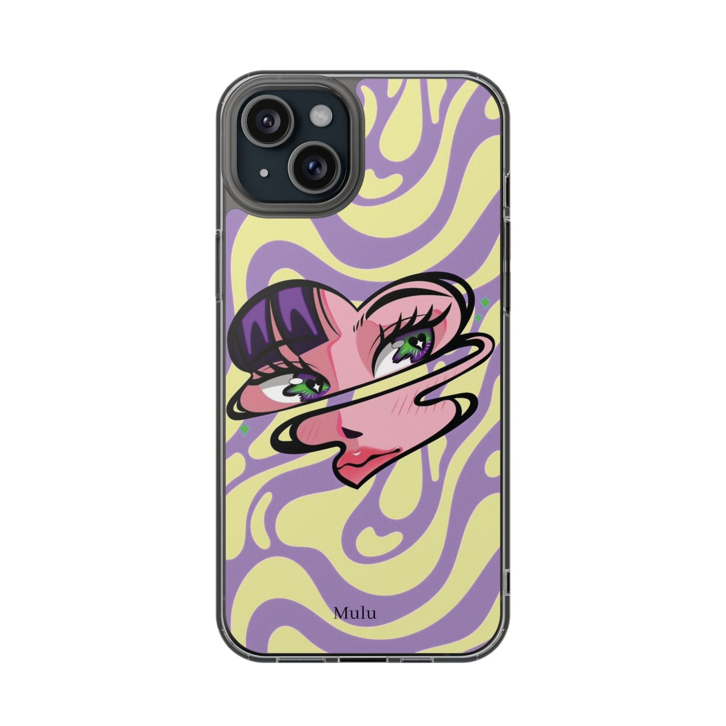 Clear Impact-Resistant Case — Retro Psychedelic Heart Face Design