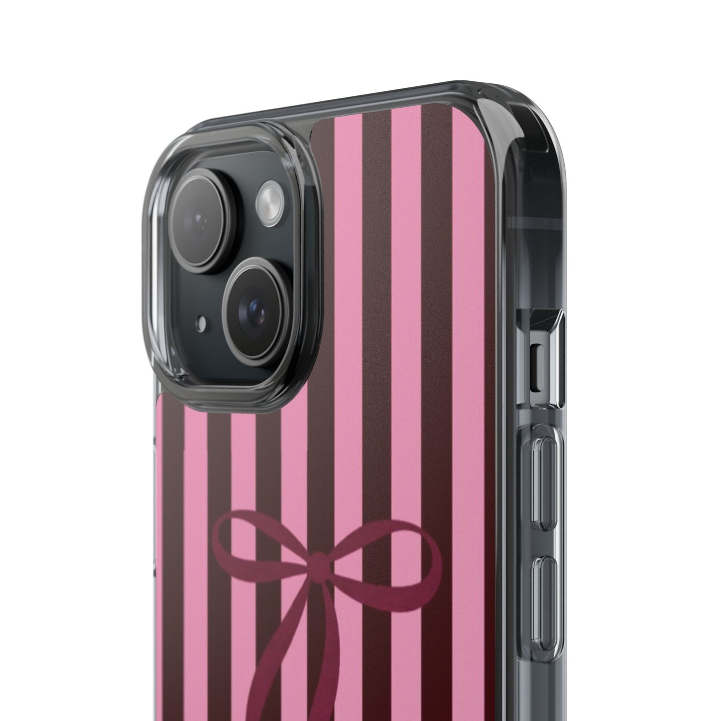 Pink Striped Ribbon Clear Impact-Resistant Phone Case