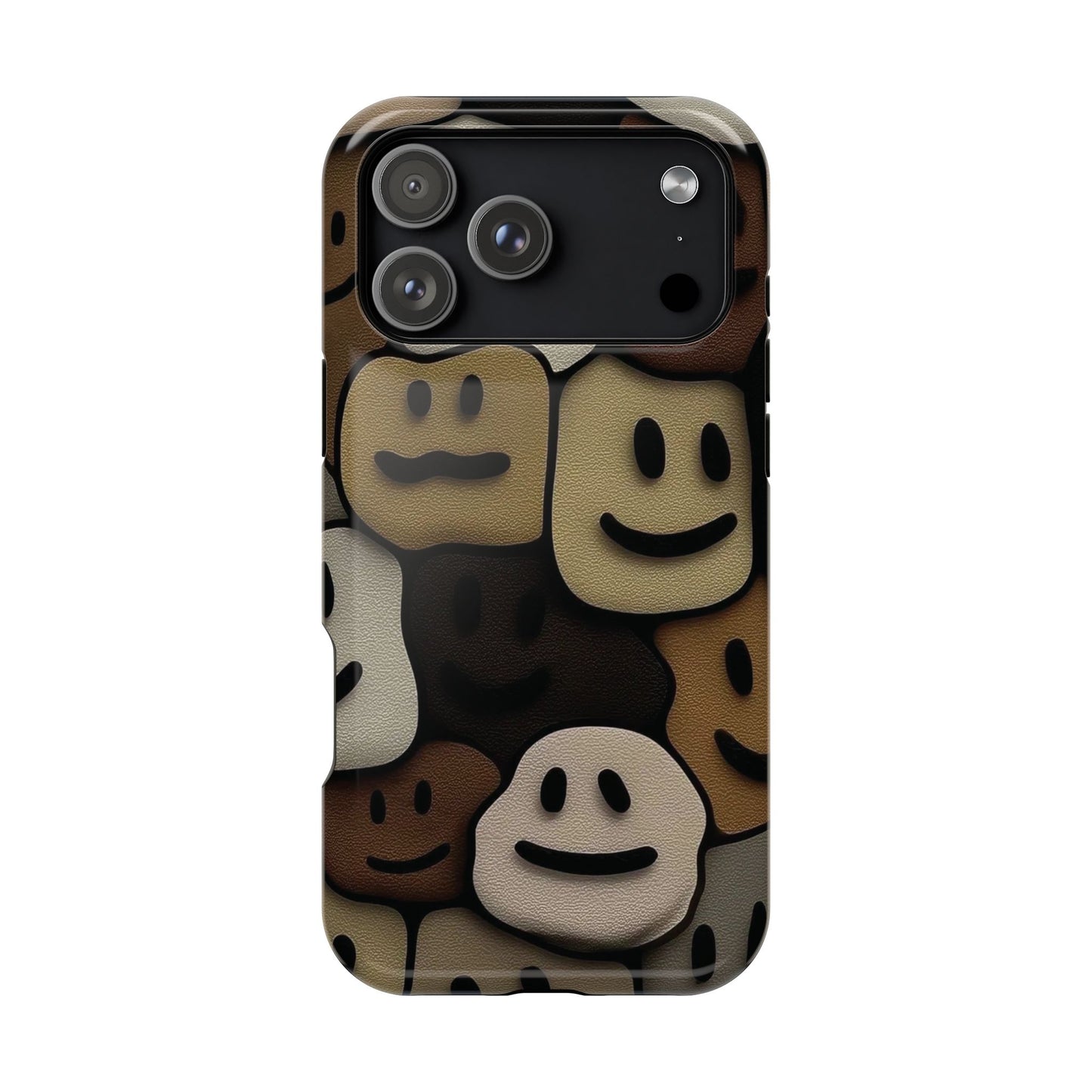 Magnetic Impact-Resistant Case — Brown Smiley Tile Phone Cover