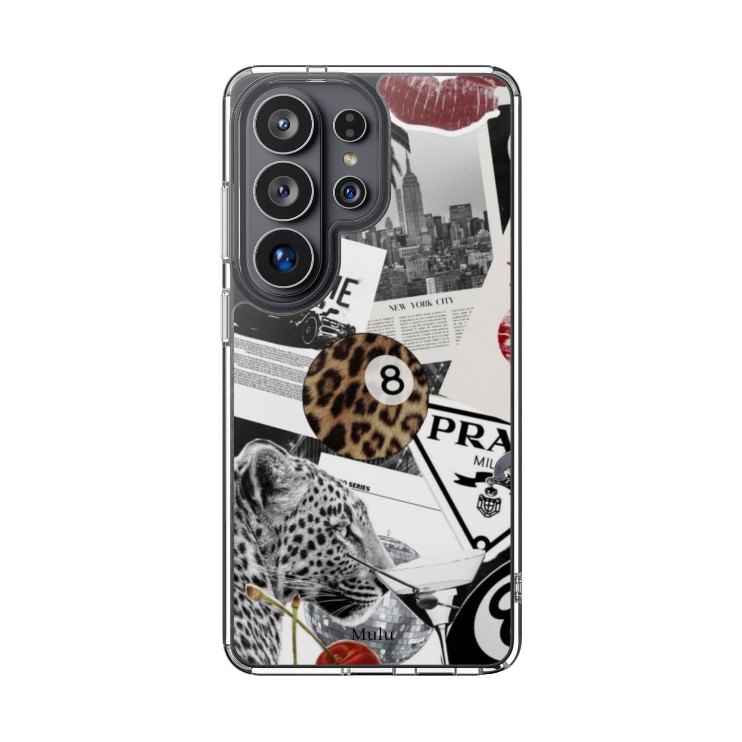 Clear Impact-Resistant Phone Case — Collage Luxury Leopard & Vintage Car Design