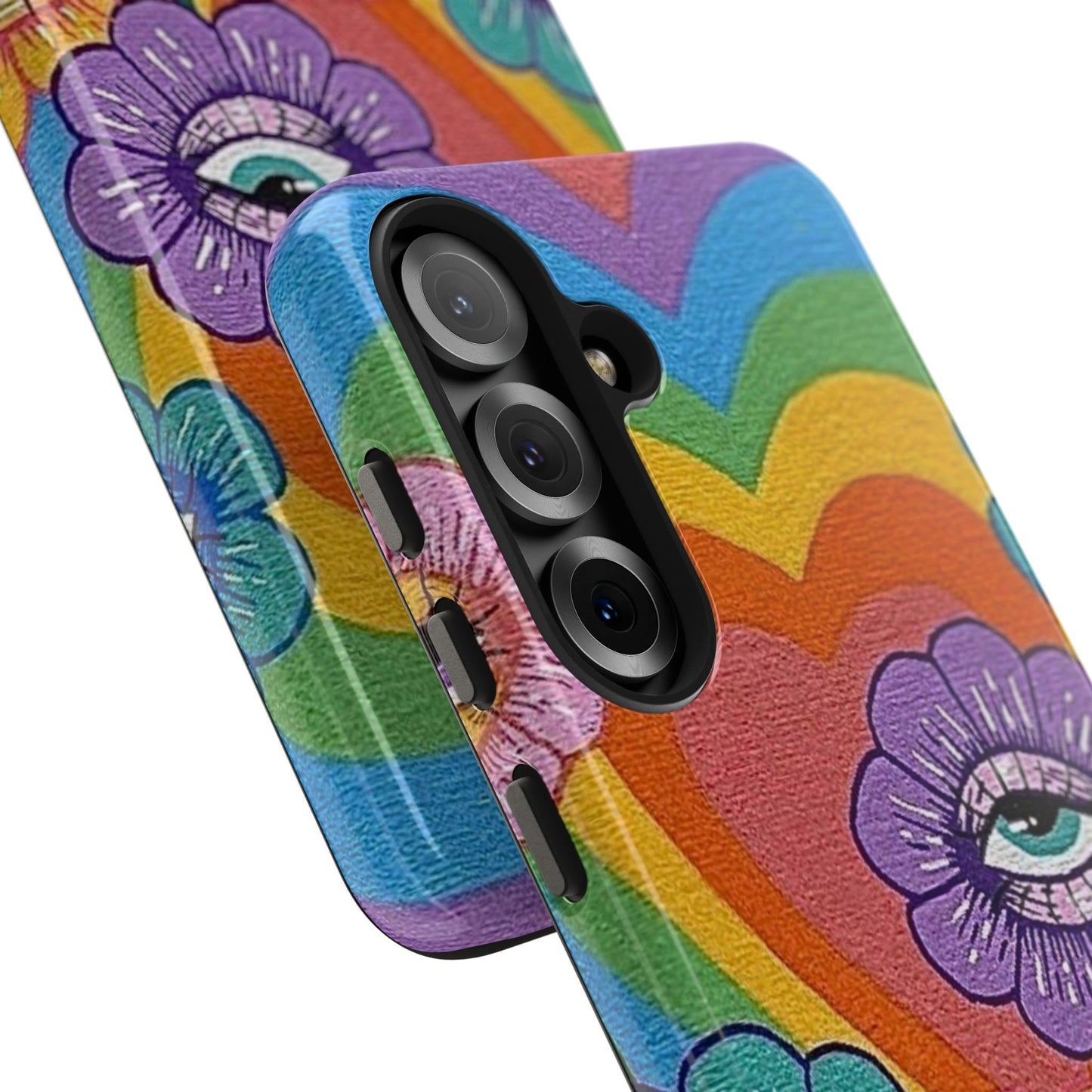 Psychedelic Eye Flower Tough Phone Case — Retro Rainbow Protective iPhone Cover