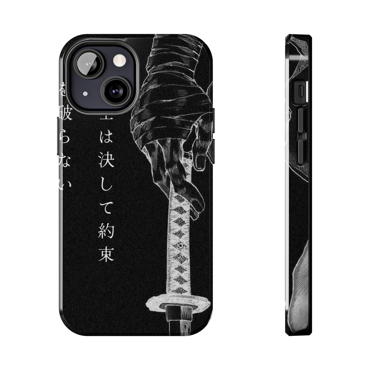 Samurai Vow Tough Phone Case — Black Katana Design with Japanese Text