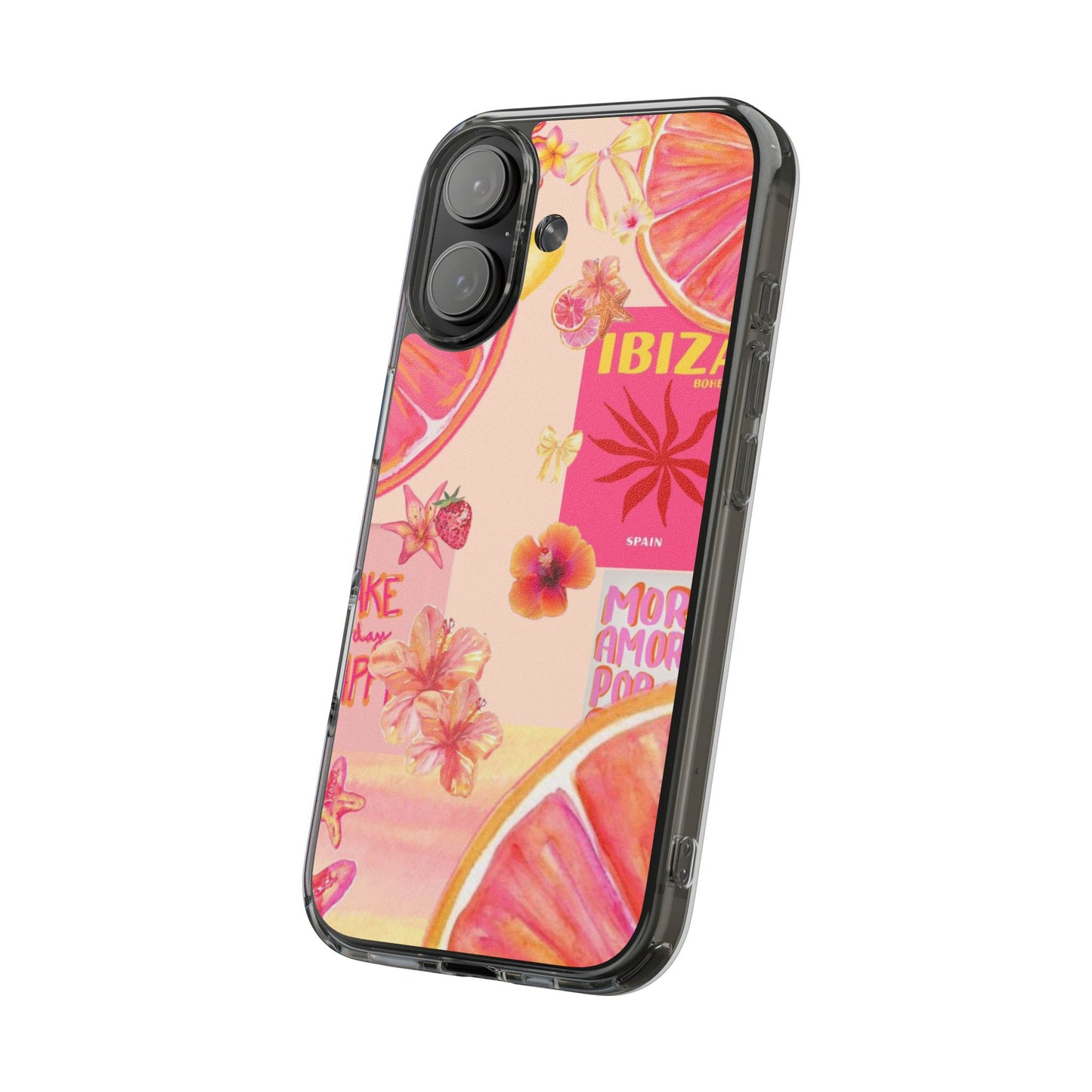 Clear Impact Phone Case — Pink Ibiza Citrus Floral Design