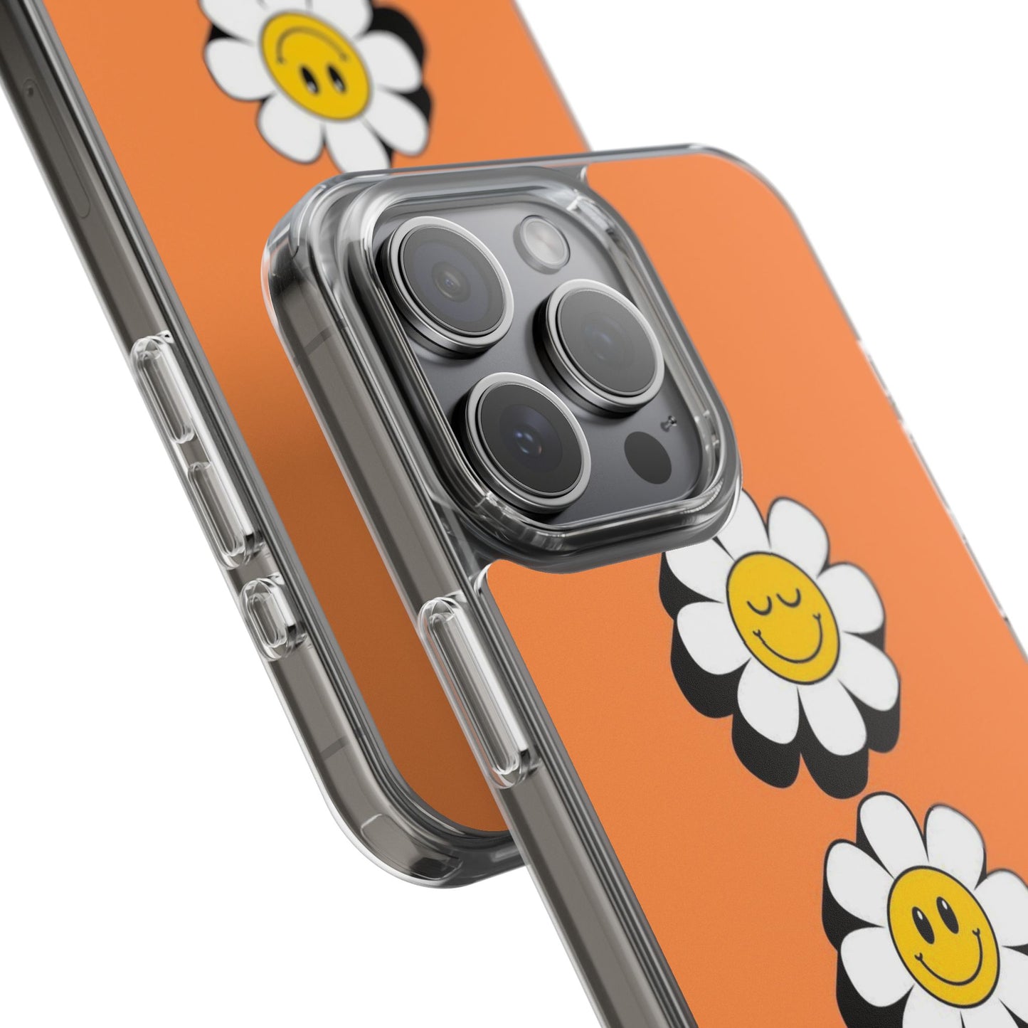 Phone Case — Orange Smiley Daisy Clear Impact‑Resistant Case