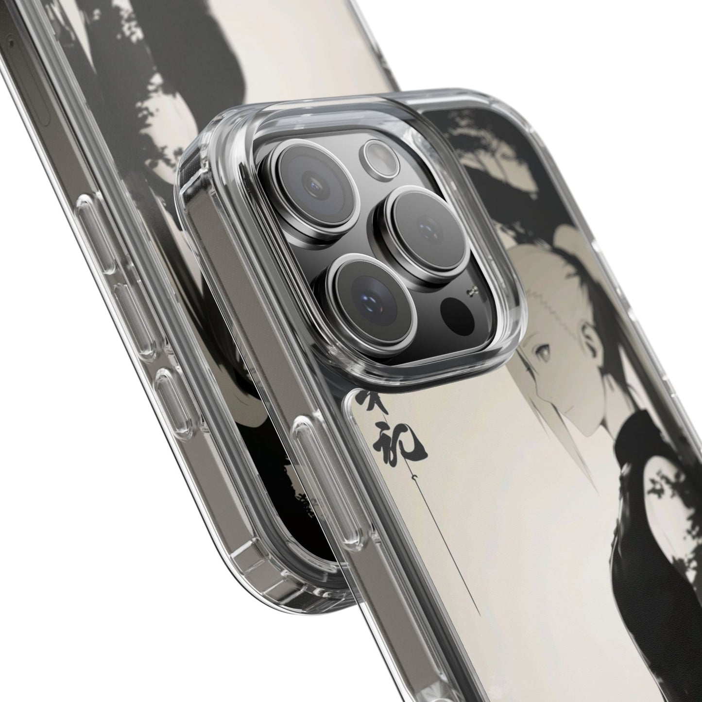 Anime Samurai Clear Phone Case — Monochrome Sumi-E Style