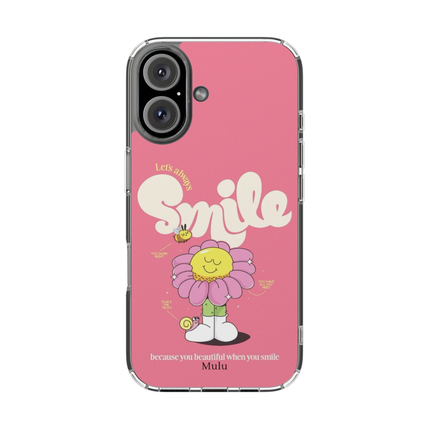 Clear Impact-Resistant Phone Case — Pink 'Smile' Flower Design