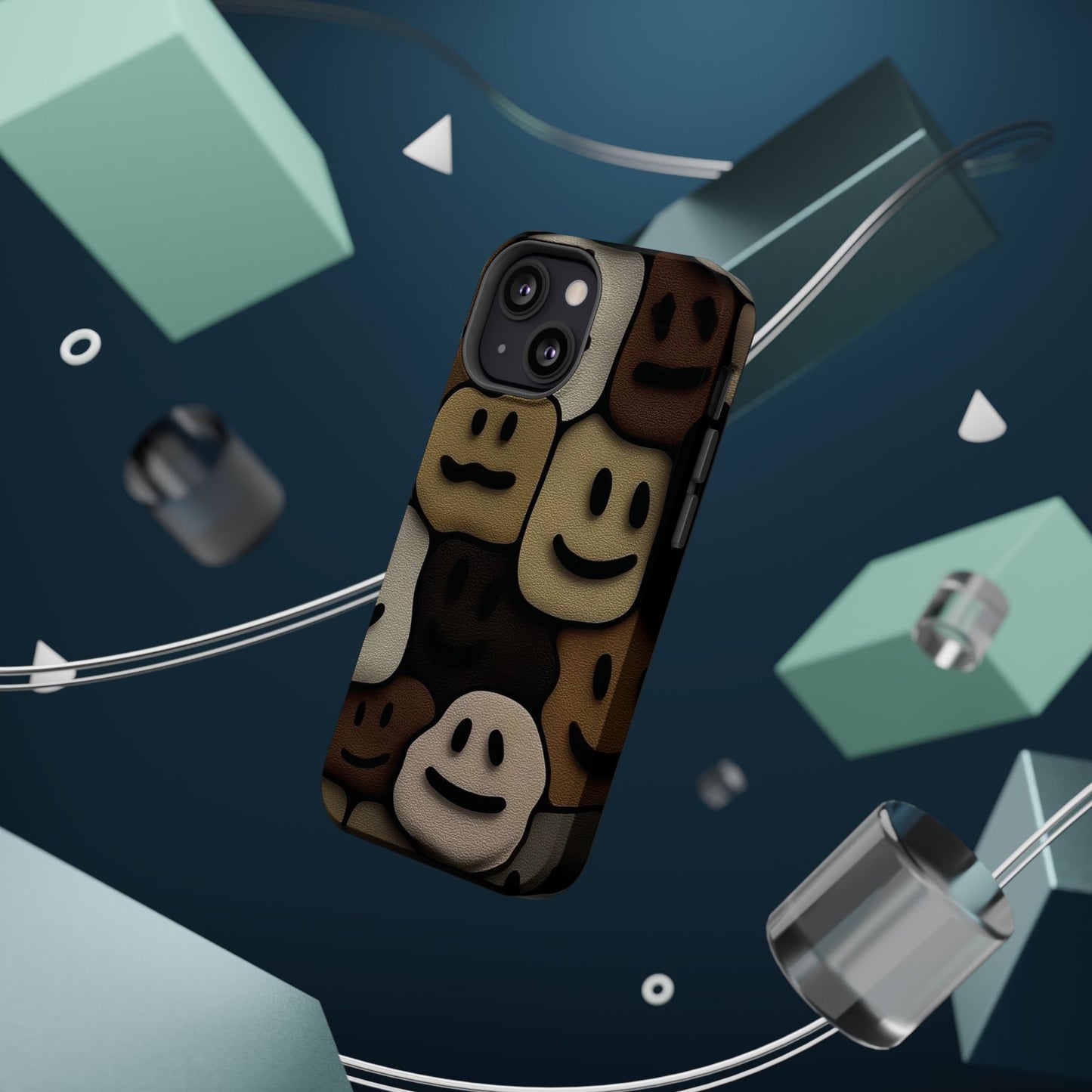 Magnetic Impact-Resistant Case — Brown Smiley Tile Phone Cover