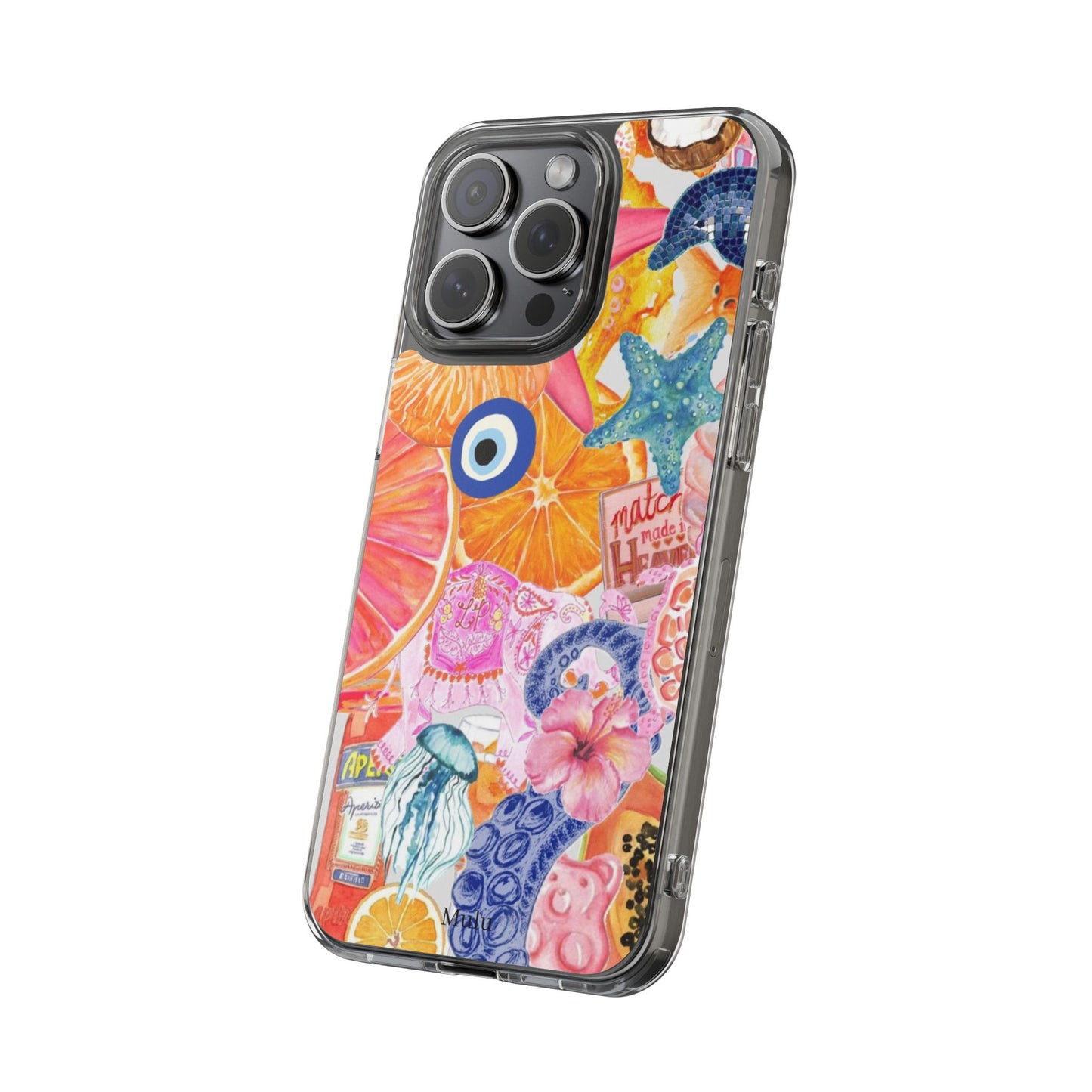Clear Impact-Resistant Phone Case — Colorful Tropical Collage Design