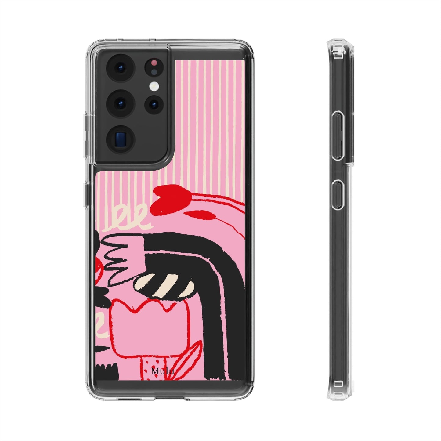 Clear Impact-Resistant Case — Pink Cute Heart Cartoon Design