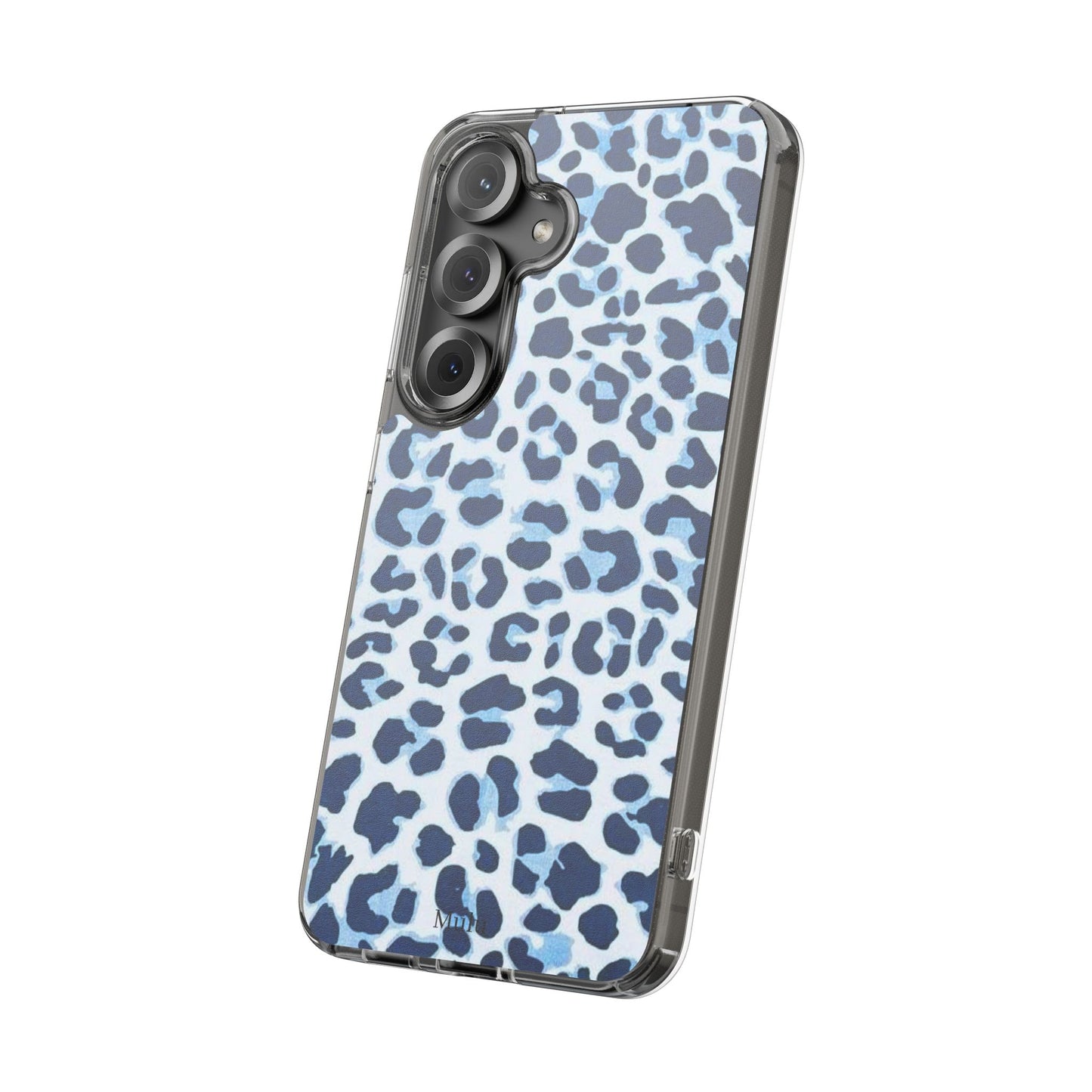 Clear Impact-Resistant Phone Case — Blue Watercolor Leopard Print