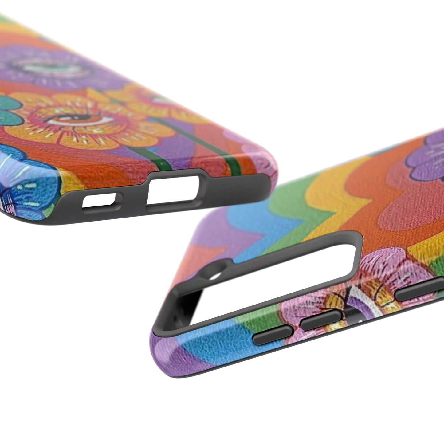 Psychedelic Eye Flower Tough Phone Case — Retro Rainbow Protective iPhone Cover
