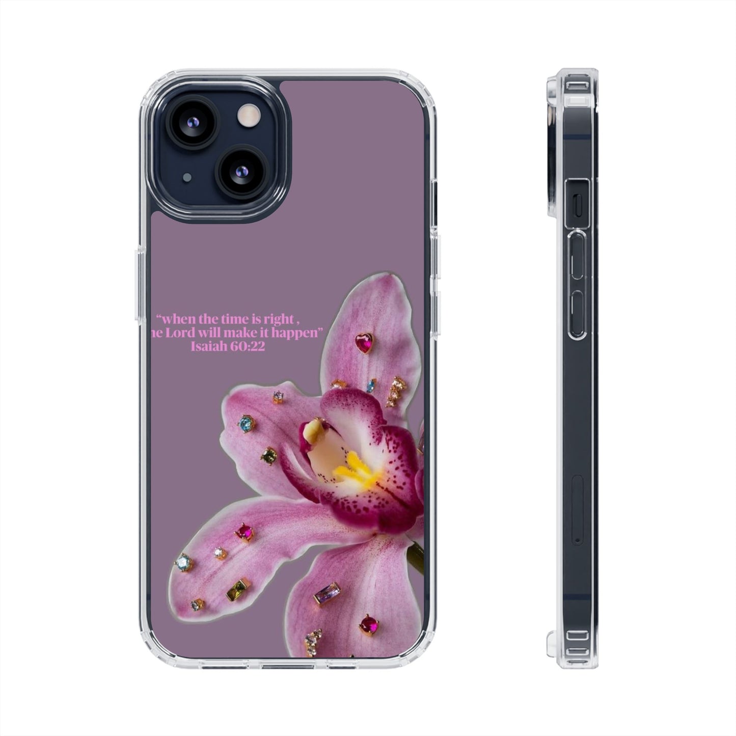 Clear Floral Impact-Resistant Phone Case — "When the time is right" Rose Orchid Design