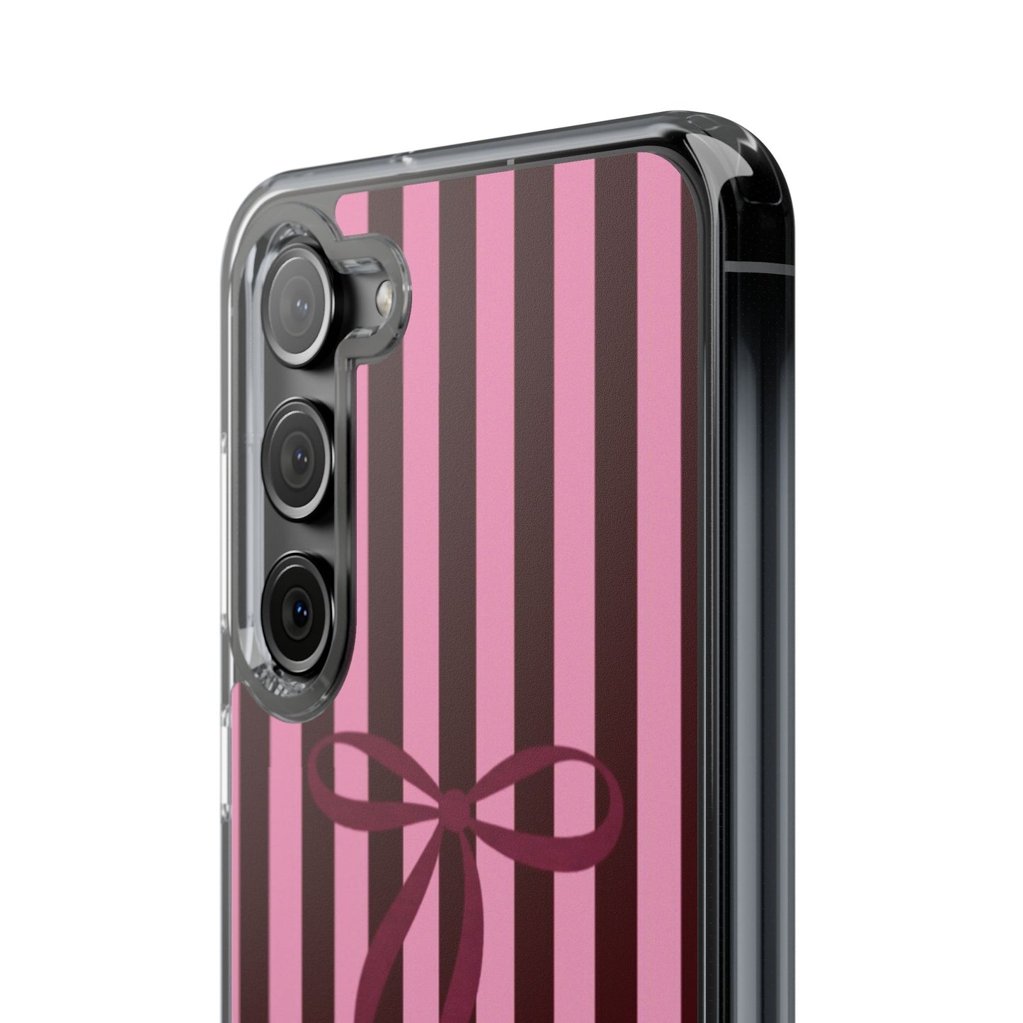 Pink Striped Ribbon Clear Impact-Resistant Phone Case