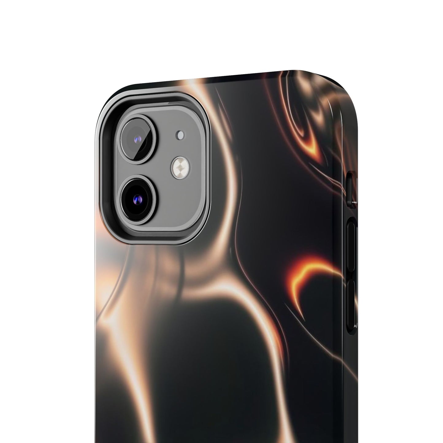 Abstract Liquid Glow Tough Phone Case — Black & Bronze Swirl Protective Cover