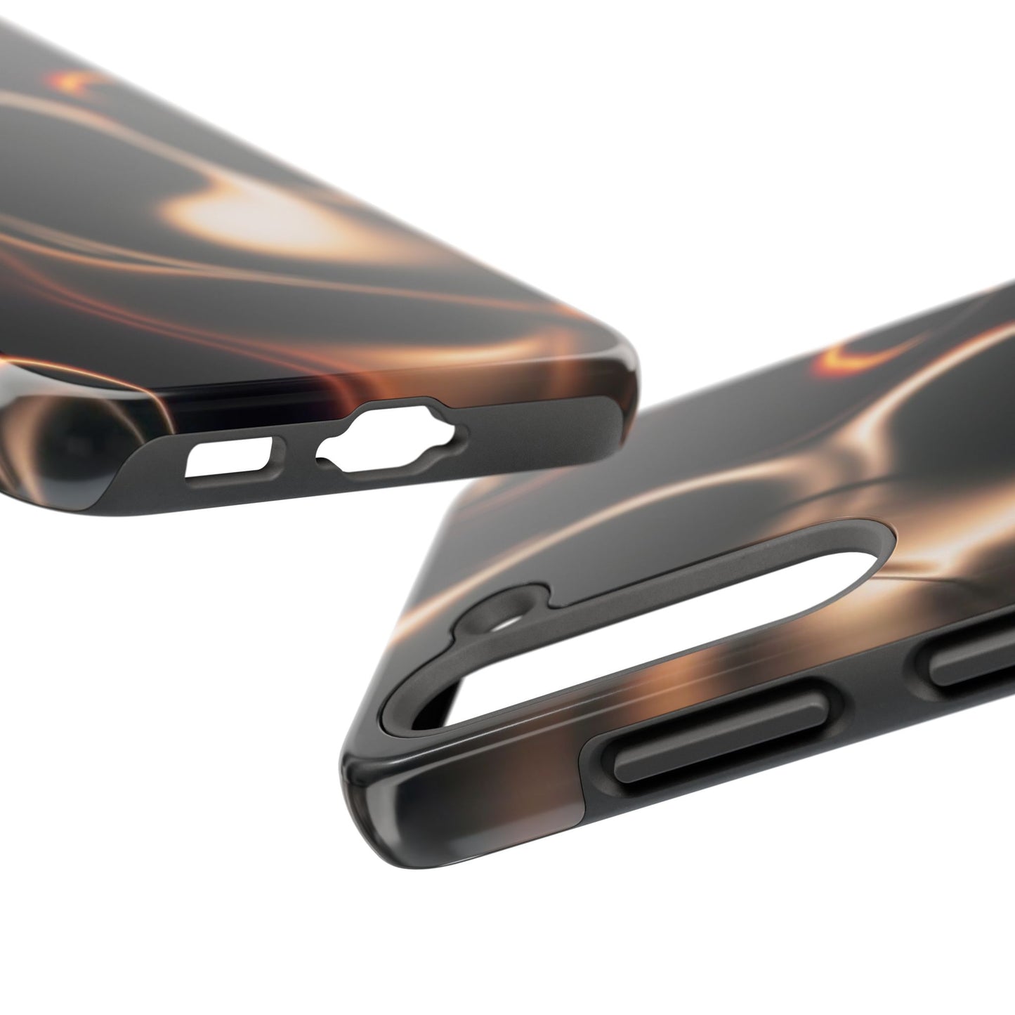 Abstract Liquid Glow Tough Phone Case — Black & Bronze Swirl Protective Cover